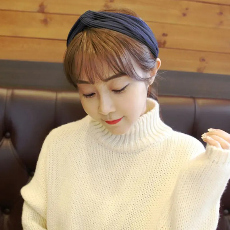 New Knitted Cotton Knot Top Cross Headband Soft Solid Color Women Hairband Summer Elastic Twisted Knotted Headwrap Headwear