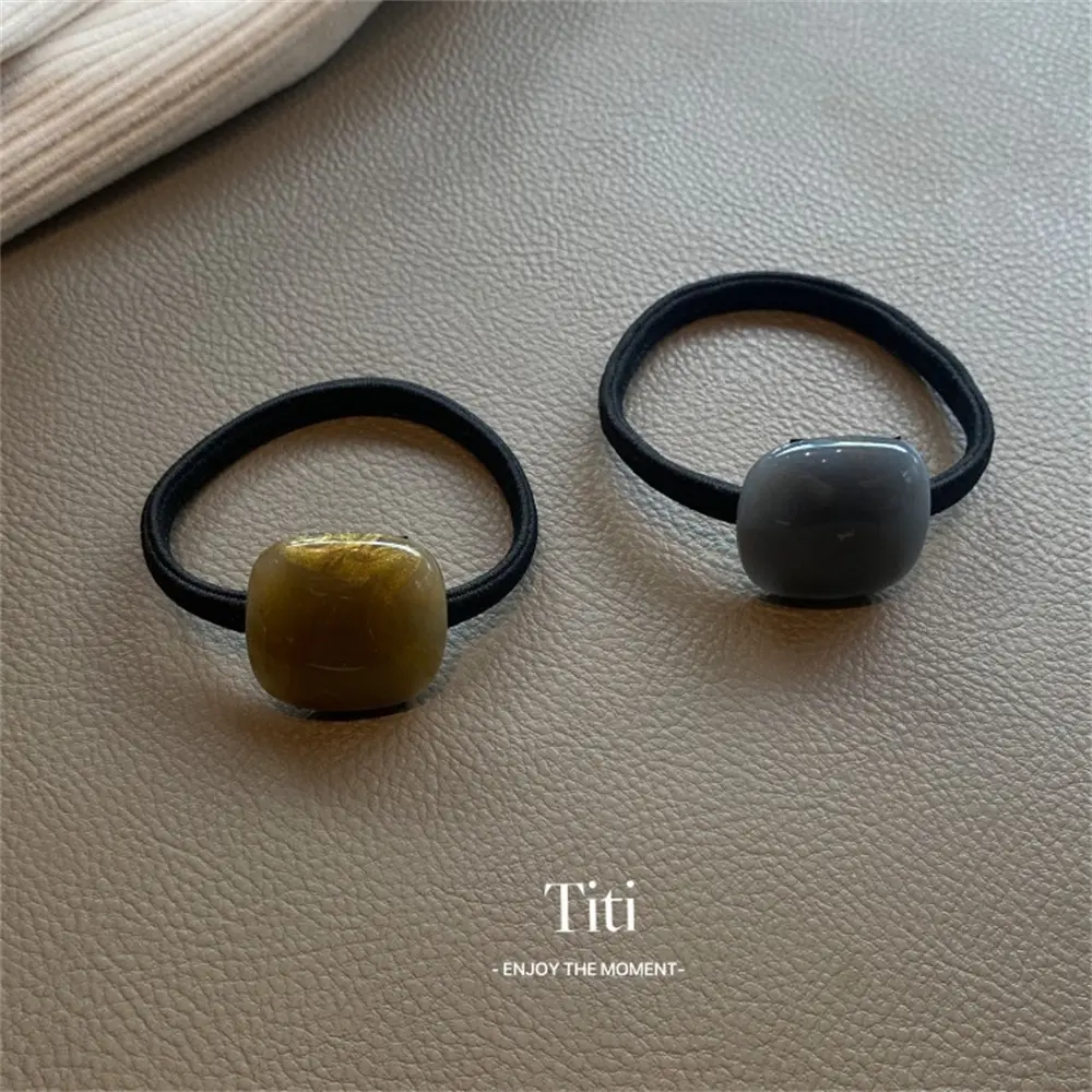 Korean Style Big Stone Hair Ties Elegant Acetic Acid Geometry Woman Hairband Solid Color Hair Rubber Rope Elastic Hair Ring