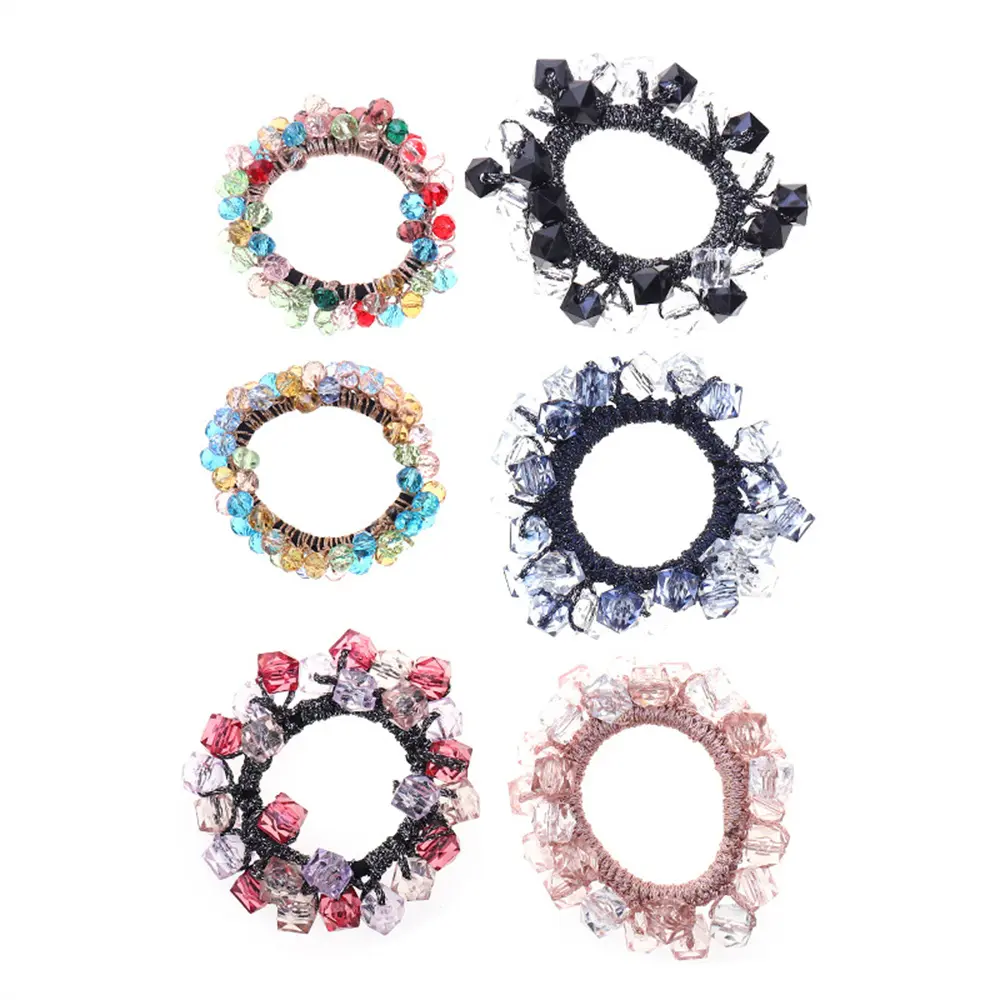 Luxury Crystal Pearl Women Hair Rope Handmade Elastic Hair Tie Multicolor Beaded Scrunchies Ponytail Holders Girl Hair Band