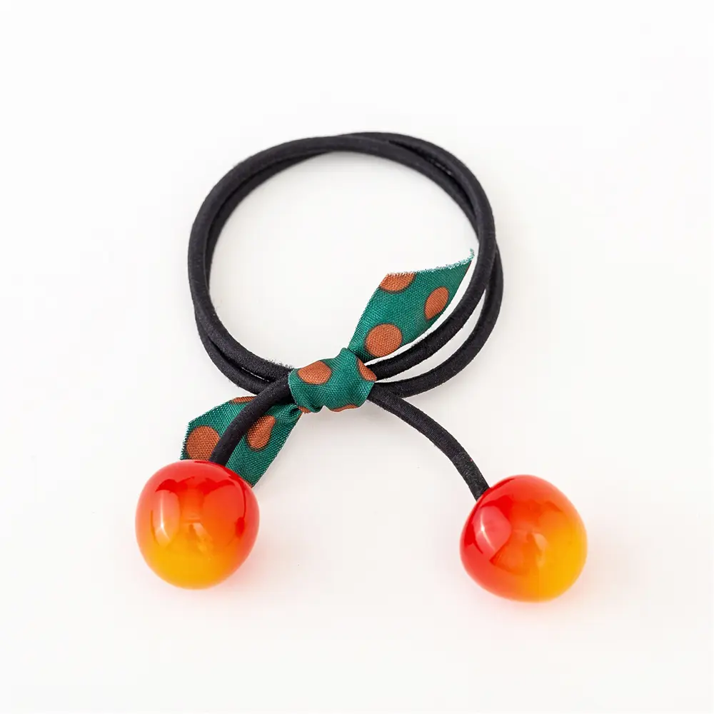 Sweet Crystal Cherry Bow High Elastics Hair Ties Women Fruit  Hair Rope Fashion  Girls Rubber Double Scrunchies Ponytail Holder