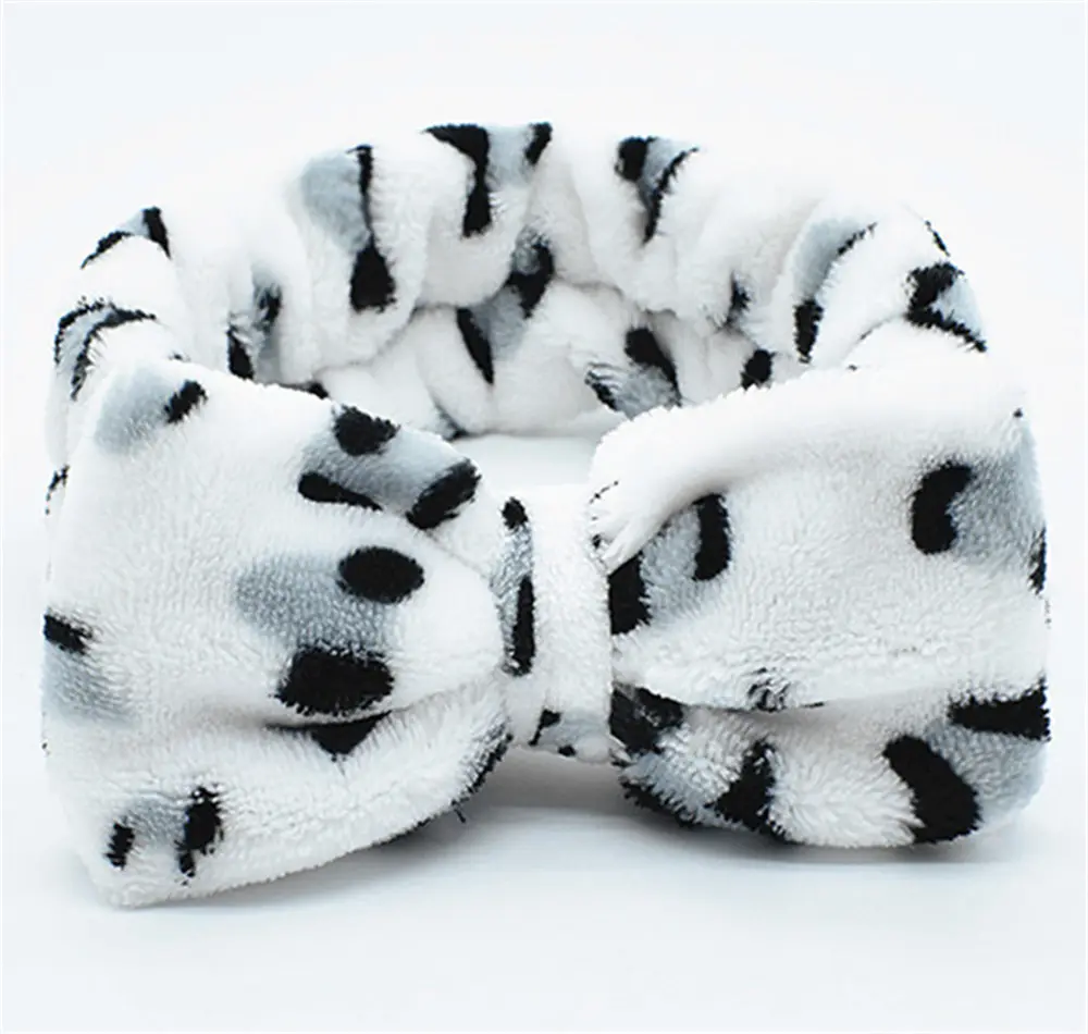 Fashion Plush Coral Fleece Bow Leopard Print Headbands for Women Girls Elastic Makeup Wash Face Velvet Headwrap Hair Accessories