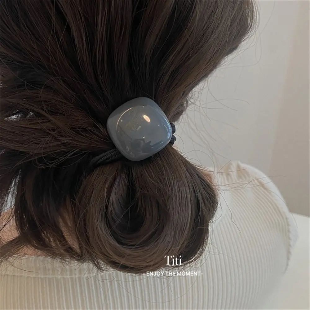 Korean Style Big Stone Hair Ties Elegant Acetic Acid Geometry Woman Hairband Solid Color Hair Rubber Rope Elastic Hair Ring