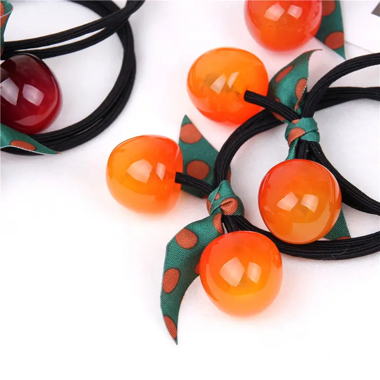 Sweet Crystal Cherry Bow High Elastics Hair Ties Women Fruit  Hair Rope Fashion  Girls Rubber Double Scrunchies Ponytail Holder