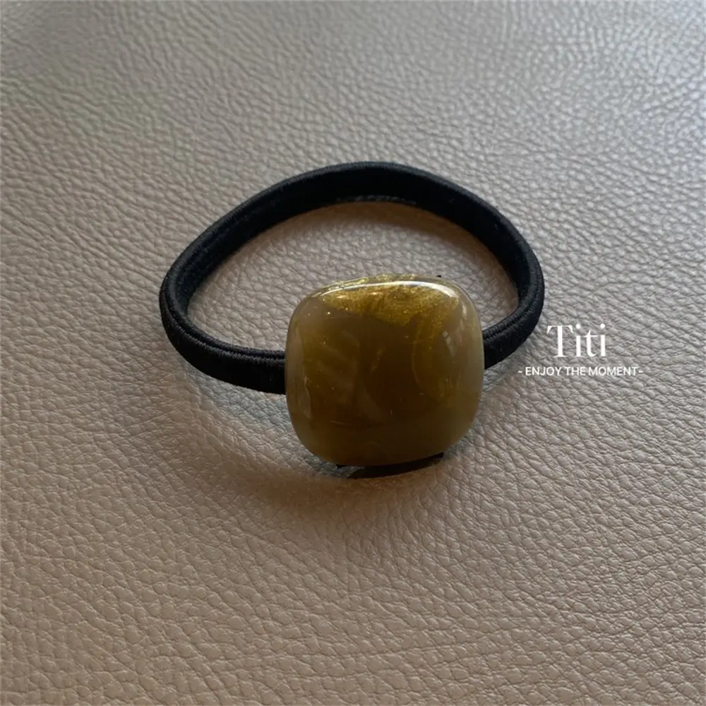 Korean Style Big Stone Hair Ties Elegant Acetic Acid Geometry Woman Hairband Solid Color Hair Rubber Rope Elastic Hair Ring