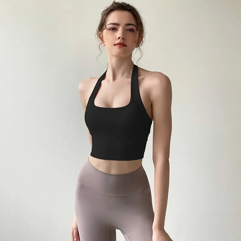 High-intensity Sports Underwear Women Summer Sexy Neck Halter Beautiful Back Wear Running Shock-proof Gathering Short Yoga Bra