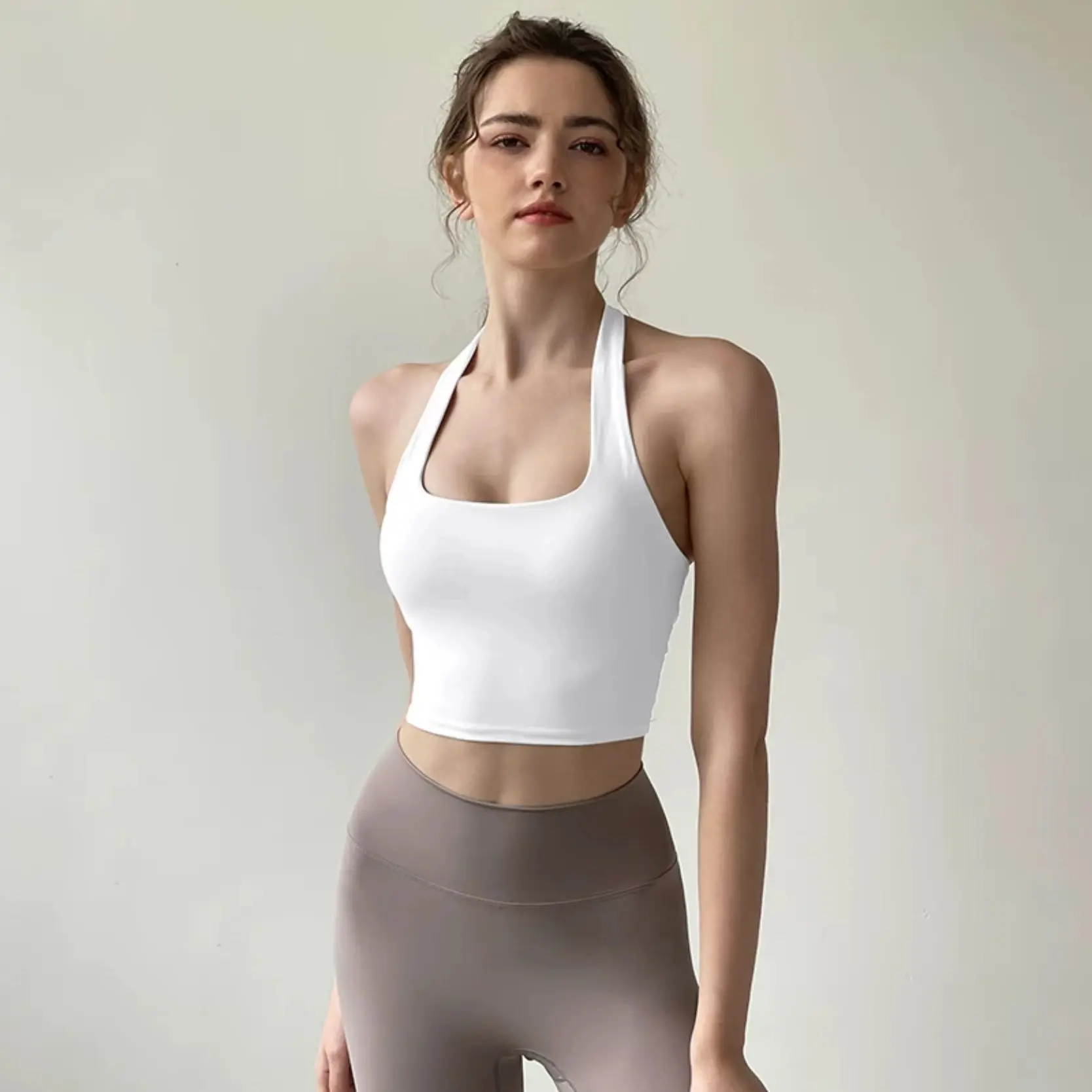 High-intensity Sports Underwear Women Summer Sexy Neck Halter Beautiful Back Wear Running Shock-proof Gathering Short Yoga Bra