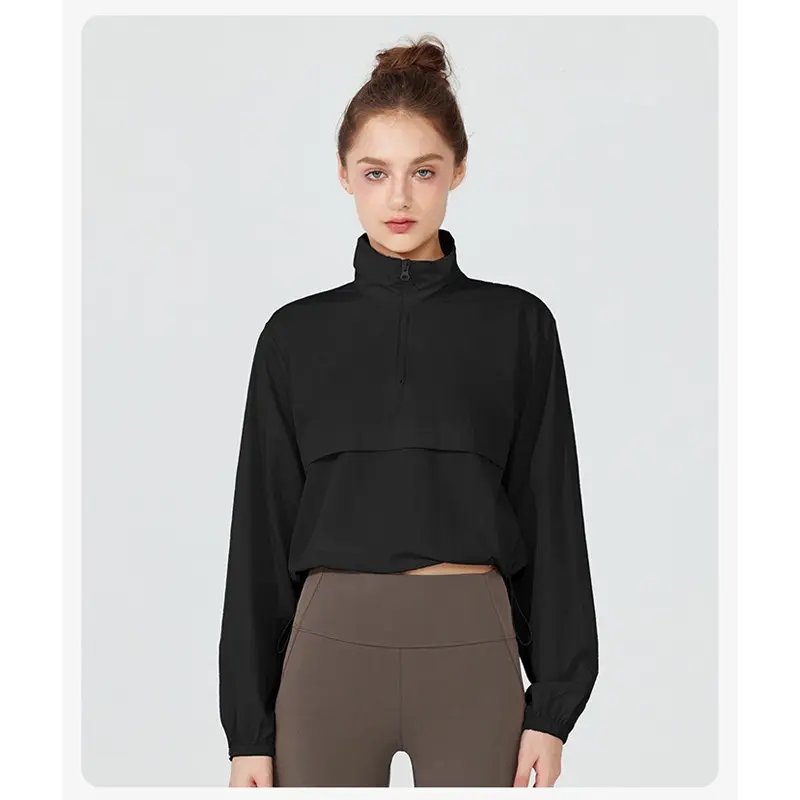 Windproof Hoodie Thin Casual Sun Protection Yoga Top Long-sleeved Autumn Fitness Clothing Running Loose Sports Jacket