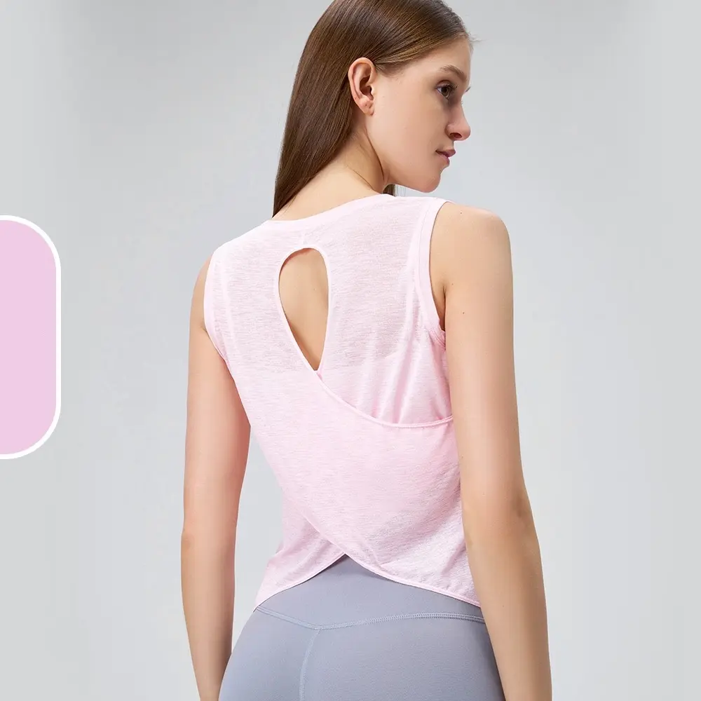 Bamboo Joint Yarn Sleeveless Yoga Shirt Hollow Beauty Back Sports Top Fitness Clothes Round Neck Sports Short Sleeve Summer