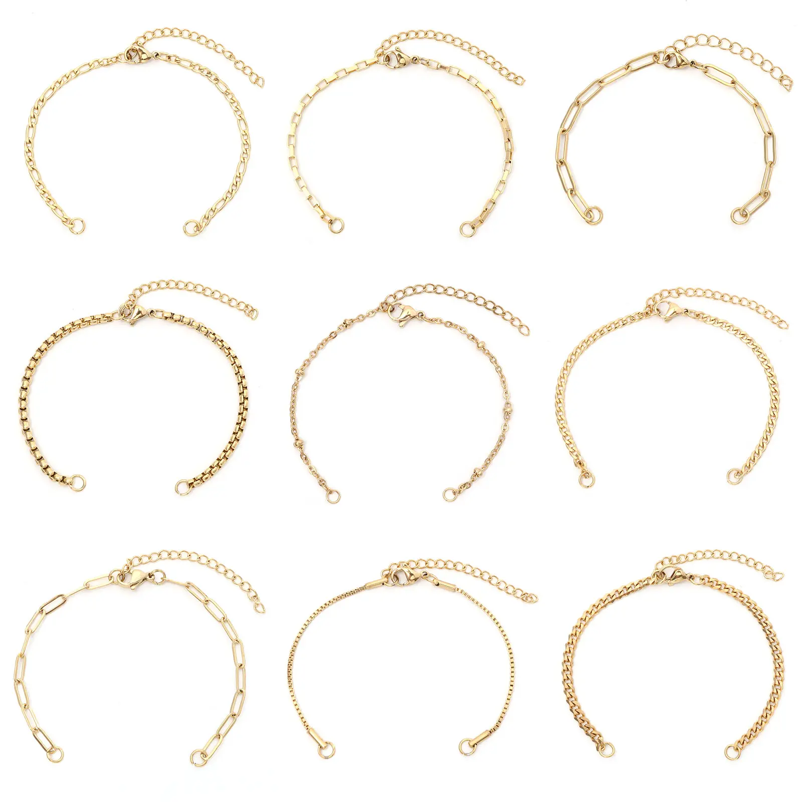 1 Piece 304 Stainless Steel Link Chain Bracelets Components Gold Color DIY Making Bracelet Jewelry Findings 17cm(6 6/8") long