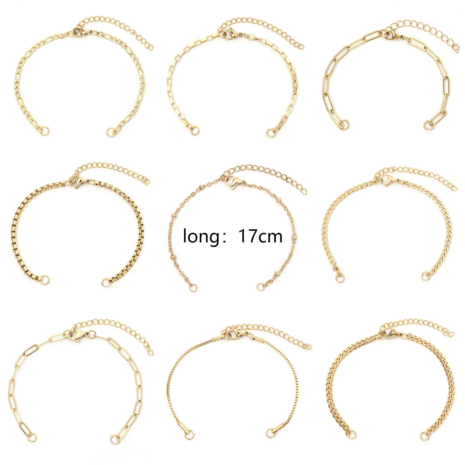 1 Piece 304 Stainless Steel Link Chain Bracelets Components Gold Color DIY Making Bracelet Jewelry Findings 17cm(6 6/8") long