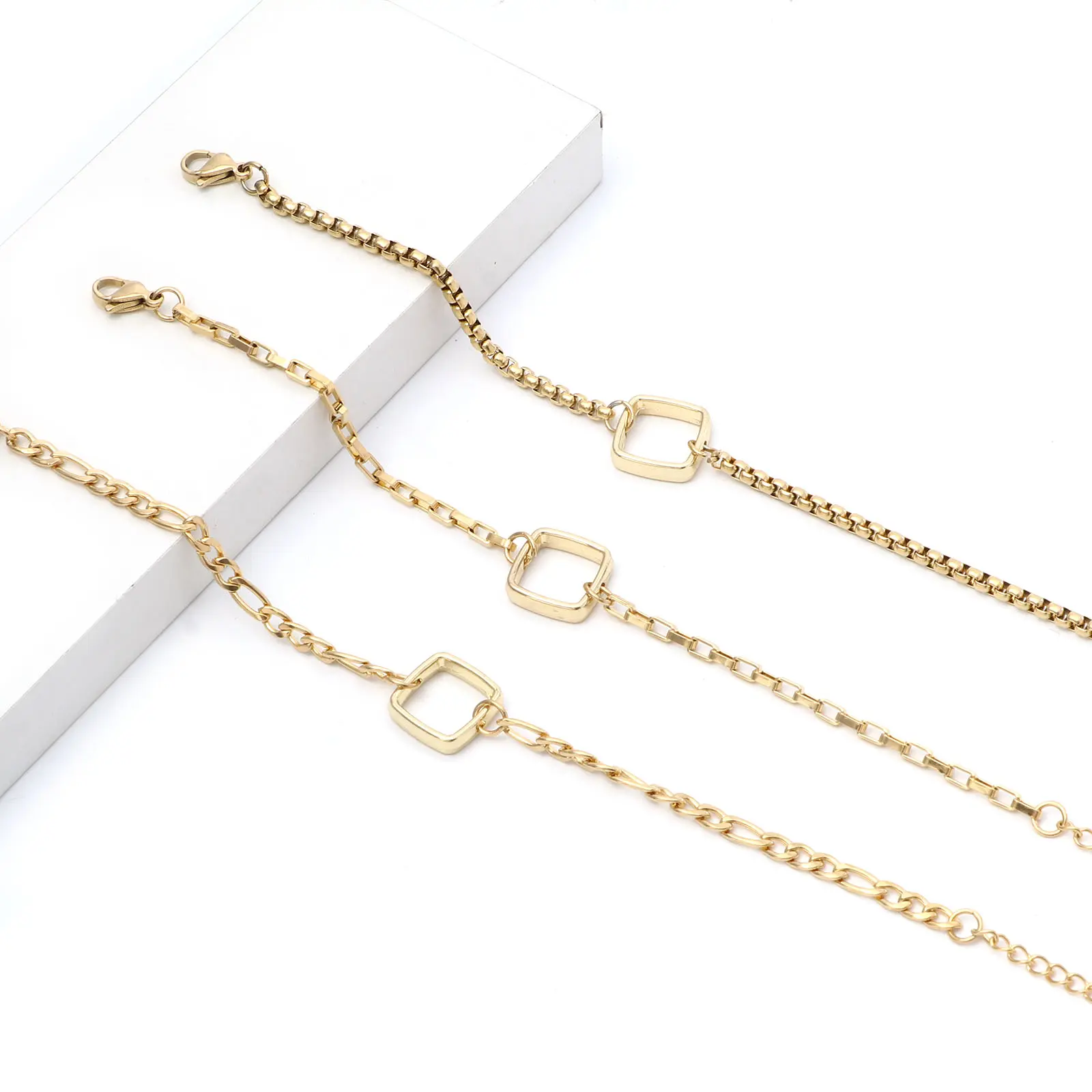1 Piece 304 Stainless Steel Link Chain Bracelets Components Gold Color DIY Making Bracelet Jewelry Findings 17cm(6 6/8") long
