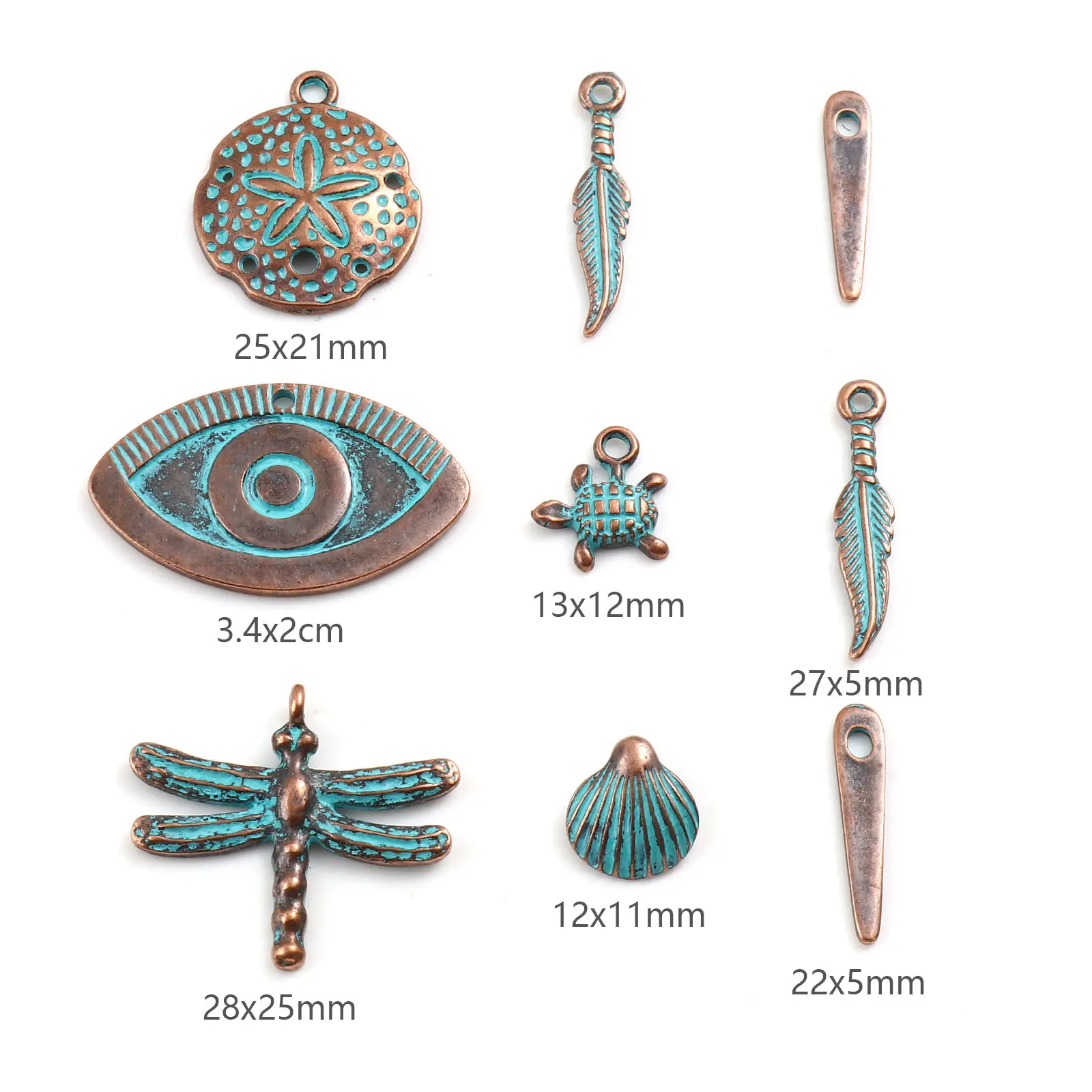 10PCs Antique Copper Vintage Bohemian Charms Ocean Jewelry Dragonfly Shell Metal Pendants for DIY Making Earrings Jewelry