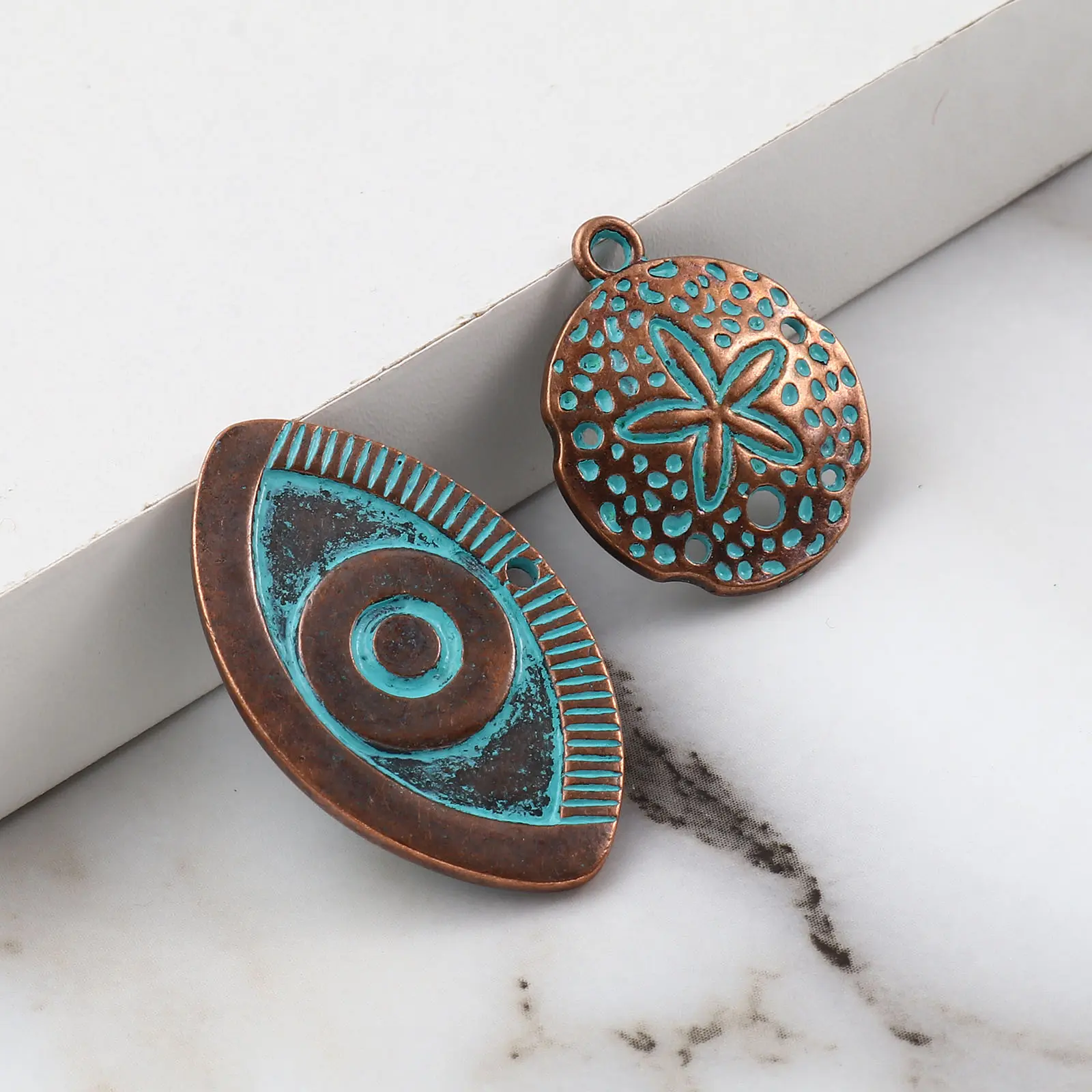 10PCs Antique Copper Vintage Bohemian Charms Ocean Jewelry Dragonfly Shell Metal Pendants for DIY Making Earrings Jewelry