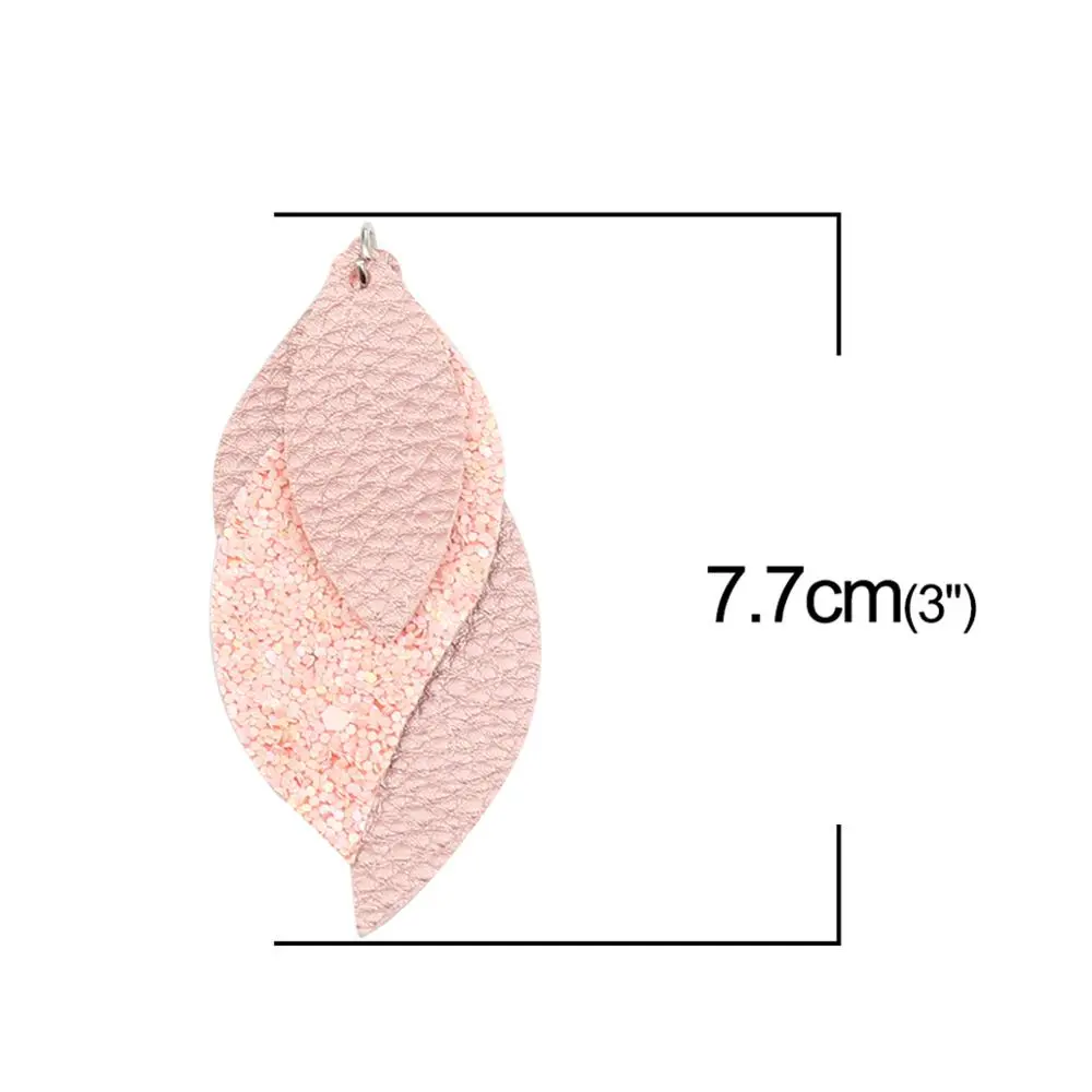 DoreenBeads Bohemian PU Leather Three-layer Colorful Charms Sequined Leaf Shaped DIY Making Earrings Women Jewelry Material, 5PC