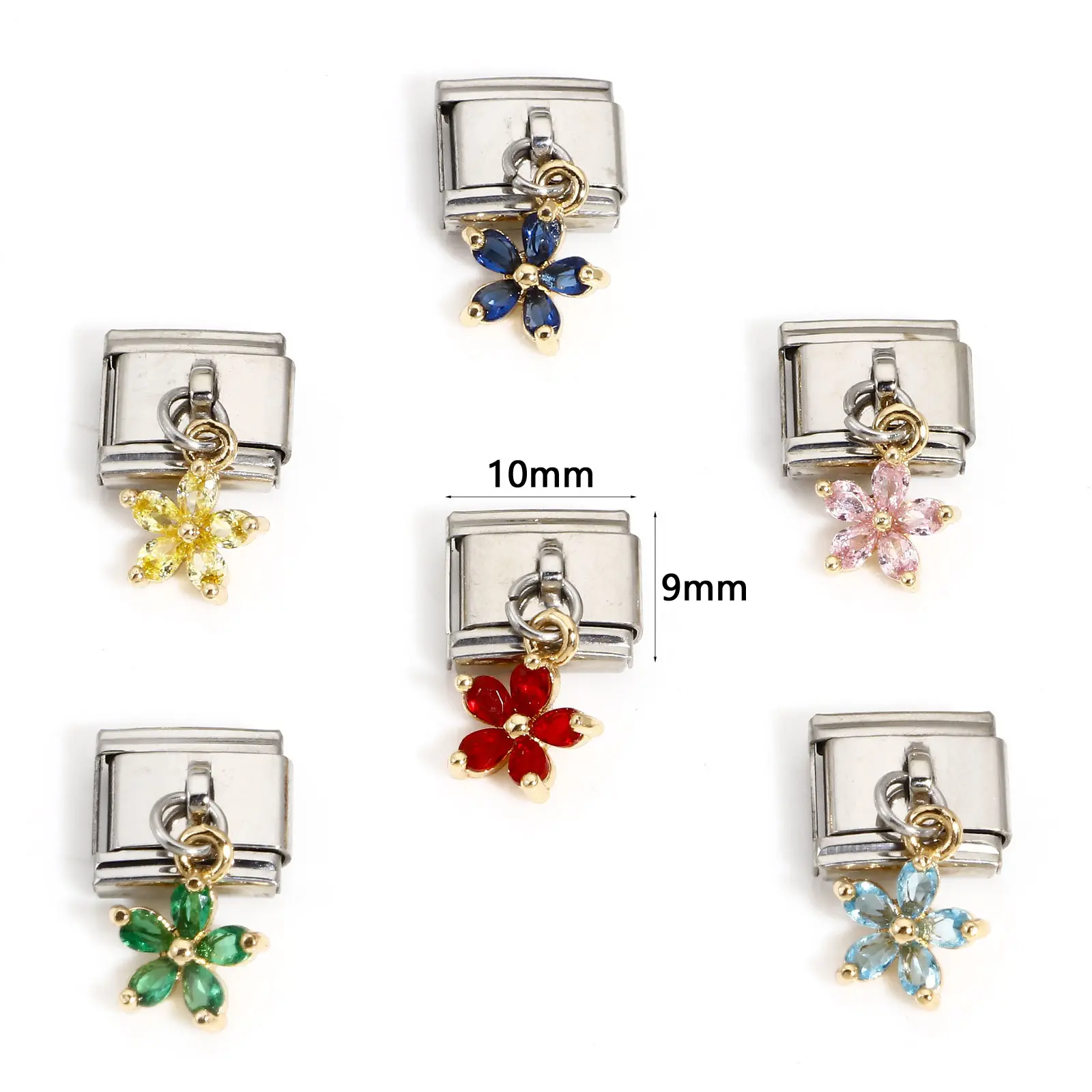 1 Piece Italian Links Bracelet DIY Charm 304 Stainless Steel DIY Jewelry Making Fit 9mm Flower Pendant Beads 10mm x 9mm