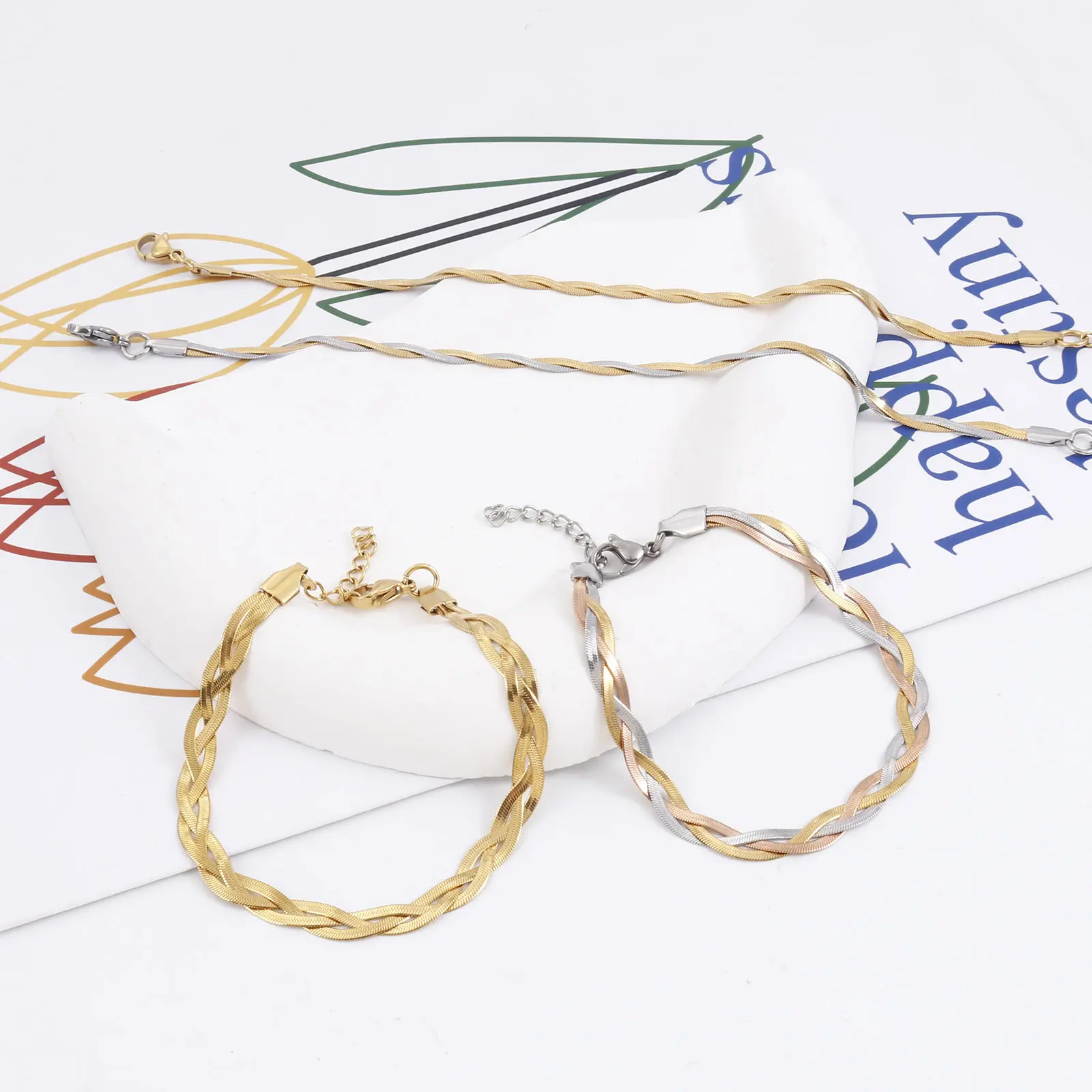 New Fashion 3in1 Crossover Snake Chain Bracelet 304 Stainless Steel Twist Bracelet For Women Men Punk Jewelry Gift