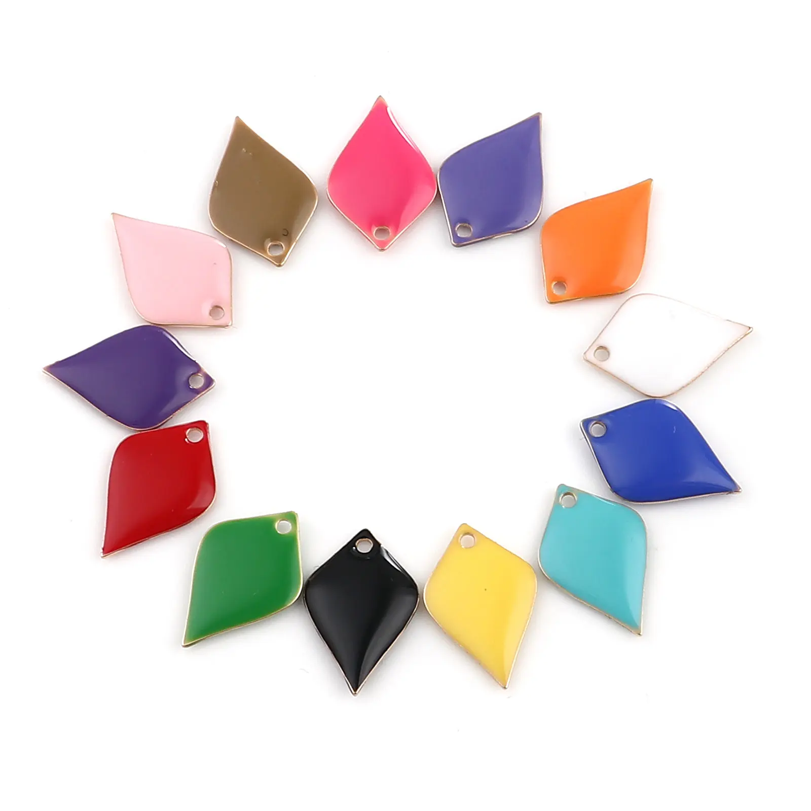 DoreenBeads 10PCs Double Faced Enamel Petal Charms Copper Enamelled Leaves Pendant Gold Color White Petaline Charm 18x12mm