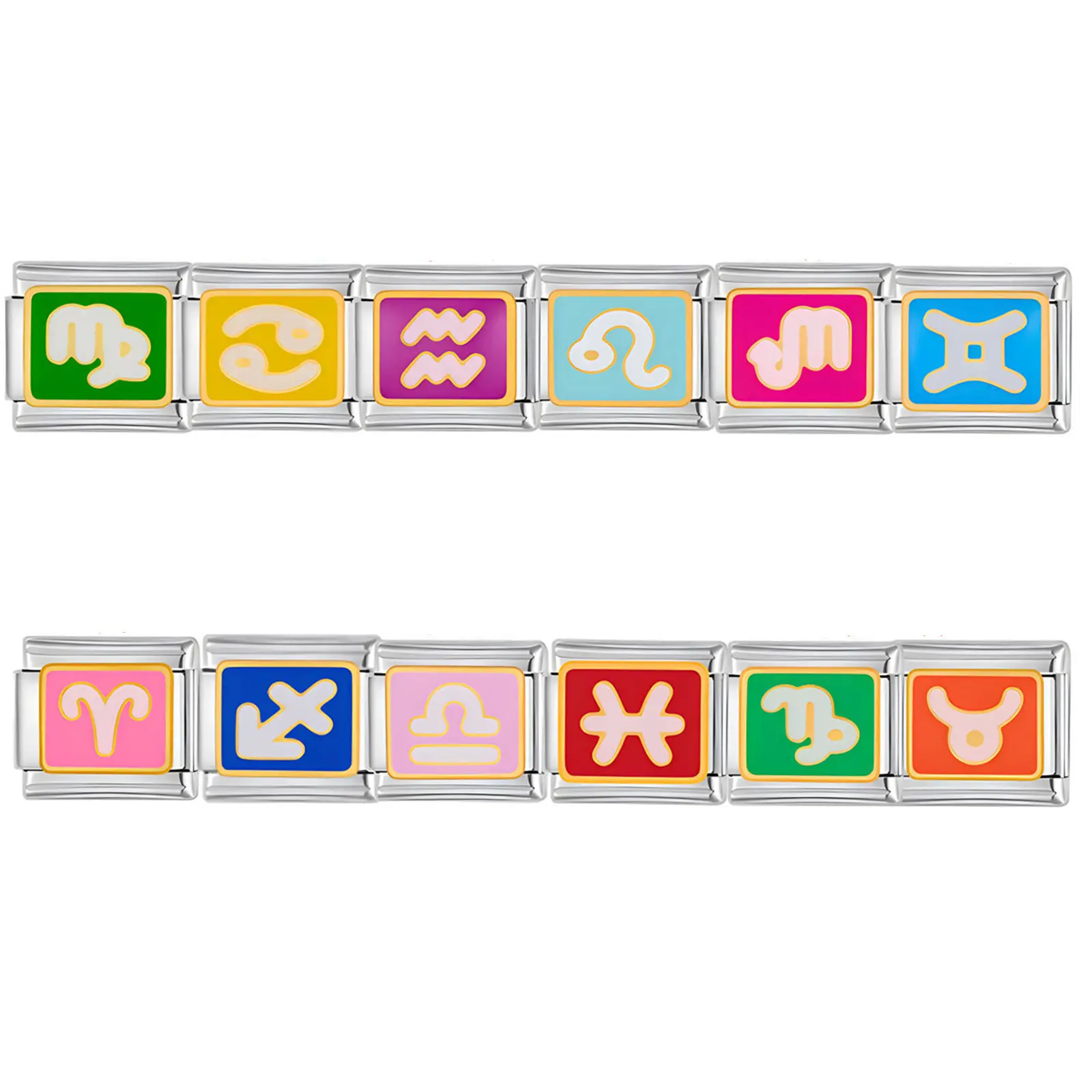 304 Stainless Steel Italian Charm Links For DIY Bracelet Jewelry Making Rectangle Fit 9mm Constellation Enamel 10mm x 9mm