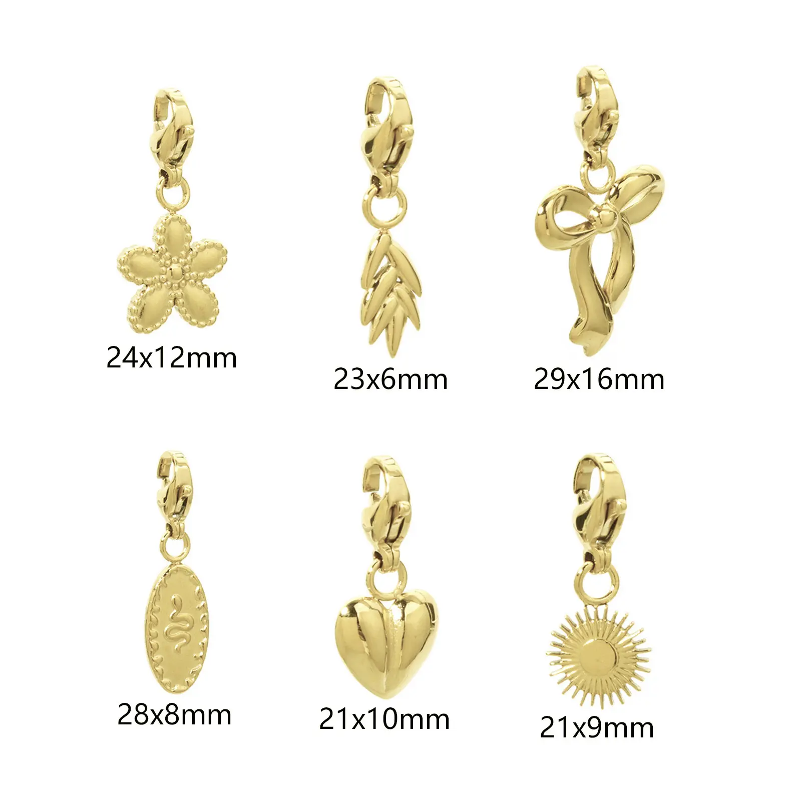 1 Piece 304 Stainless Steel Charms 14K Gold Plated Sun Shell Bow Heart Flower With Lobster Claw Clasp Pendants For DIY Necklace