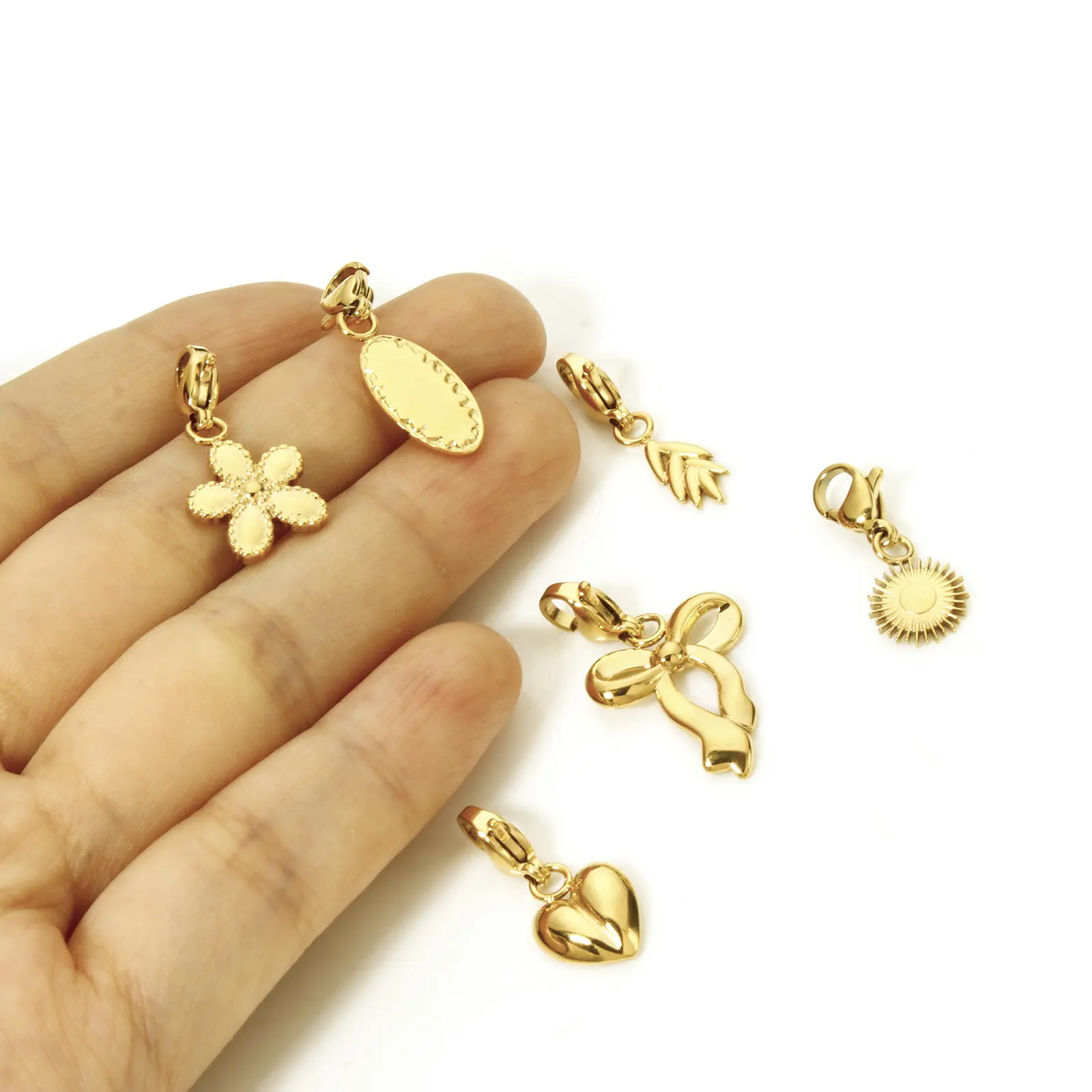 1 Piece 304 Stainless Steel Charms 14K Gold Plated Sun Shell Bow Heart Flower With Lobster Claw Clasp Pendants For DIY Necklace