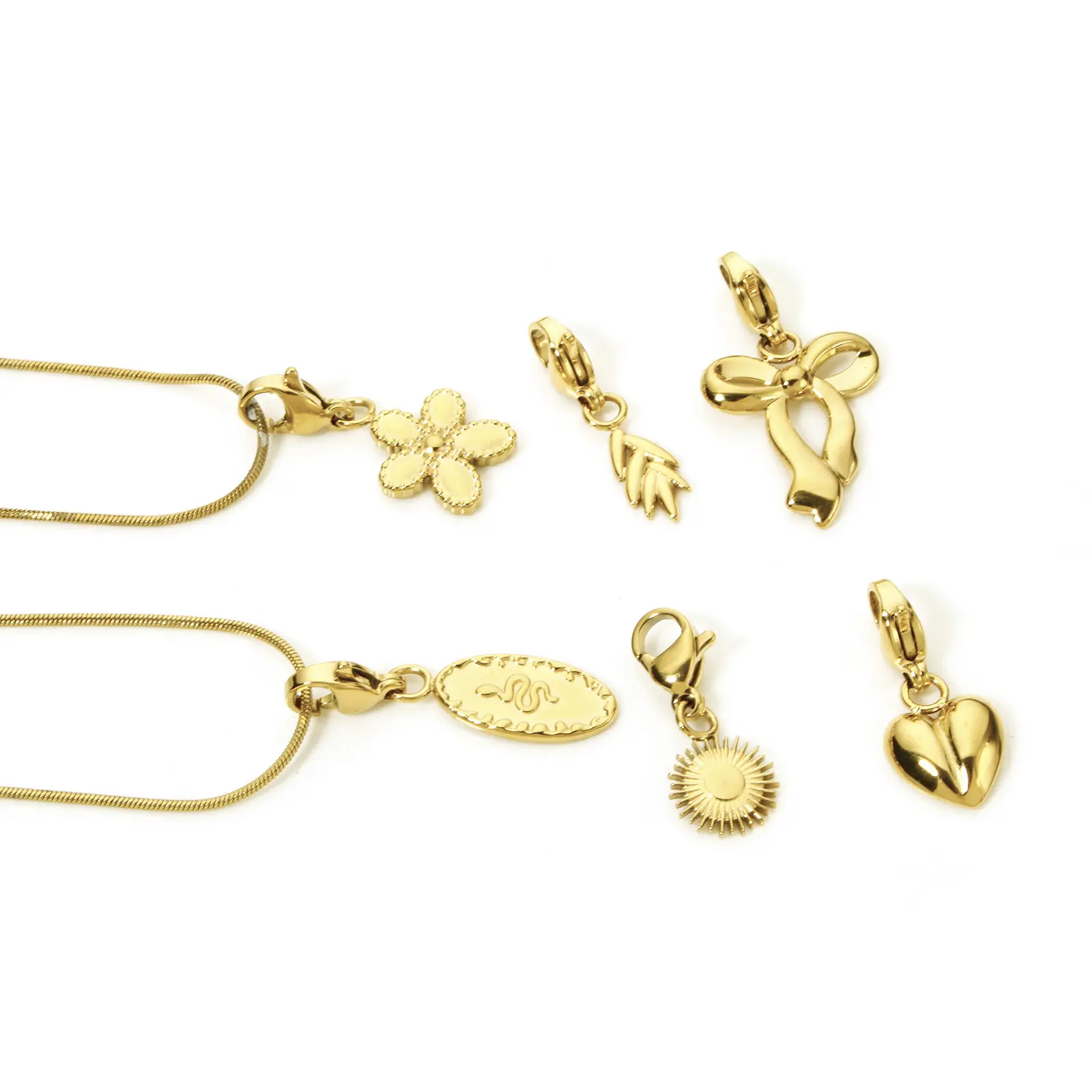 1 Piece 304 Stainless Steel Charms 14K Gold Plated Sun Shell Bow Heart Flower With Lobster Claw Clasp Pendants For DIY Necklace