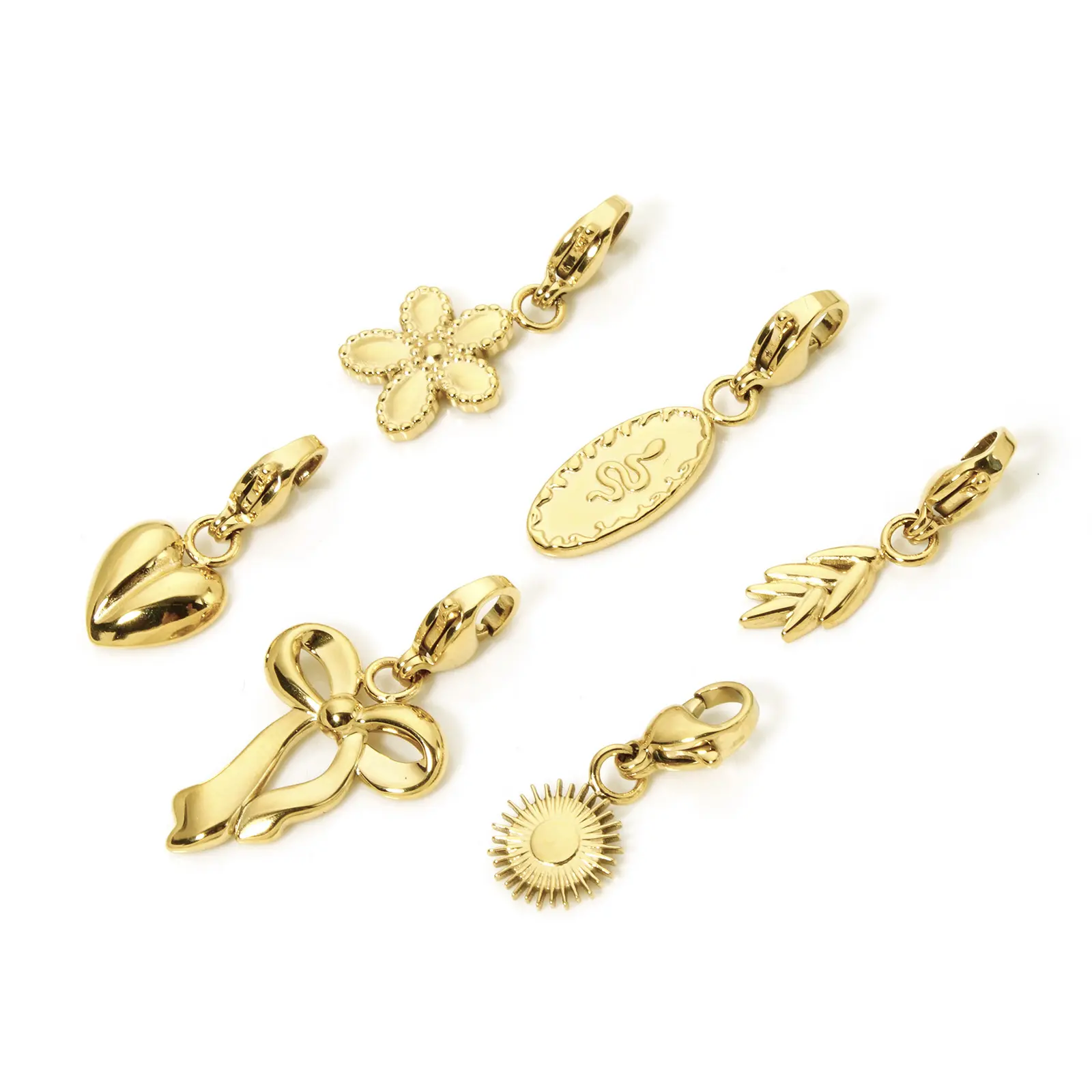 1 Piece 304 Stainless Steel Charms 14K Gold Plated Sun Shell Bow Heart Flower With Lobster Claw Clasp Pendants For DIY Necklace