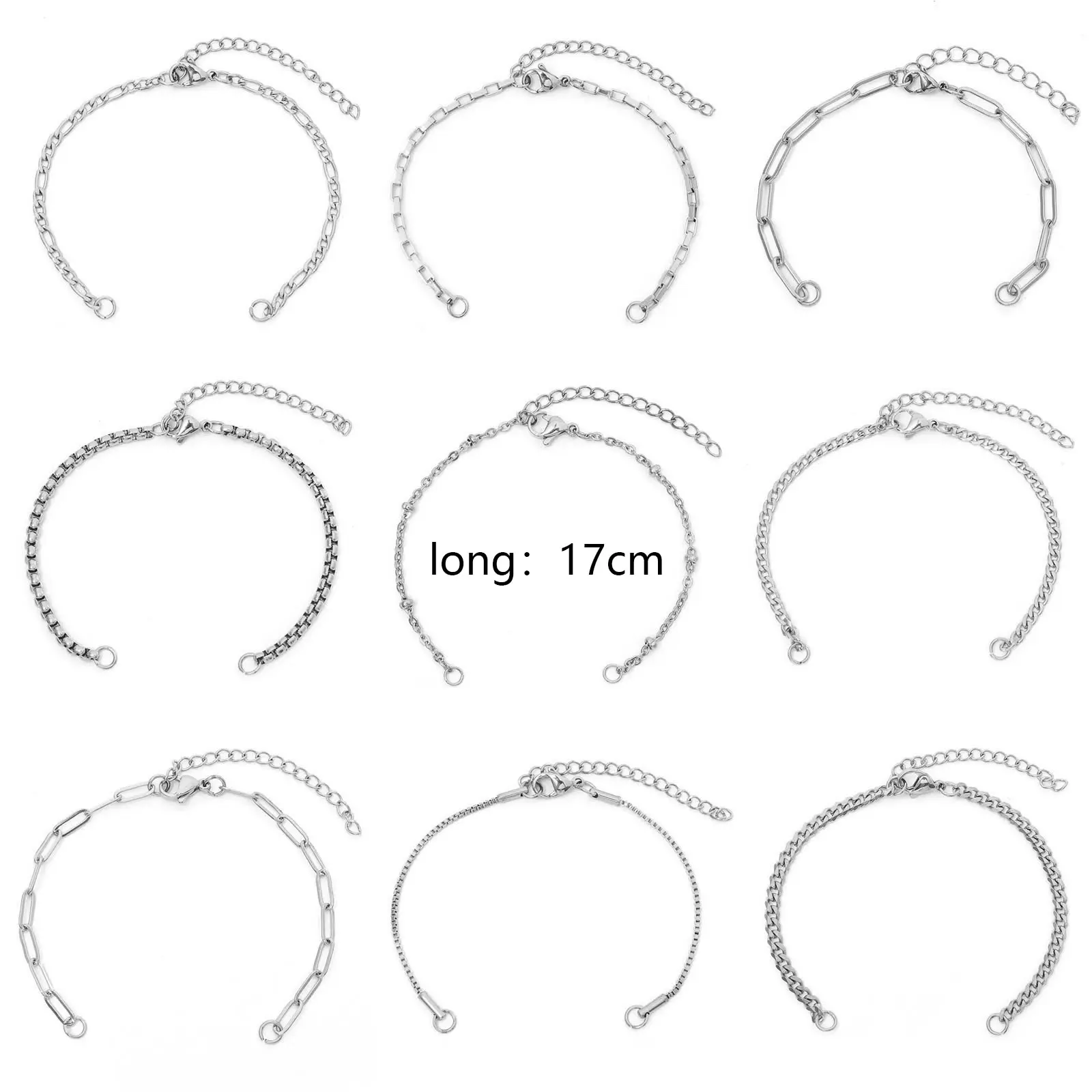 1 Piece 304 Stainless Steel Link Chain Bracelets Components Silver Color  DIY Making Bracelet Jewelry Findings 17cm(6 6/8") long