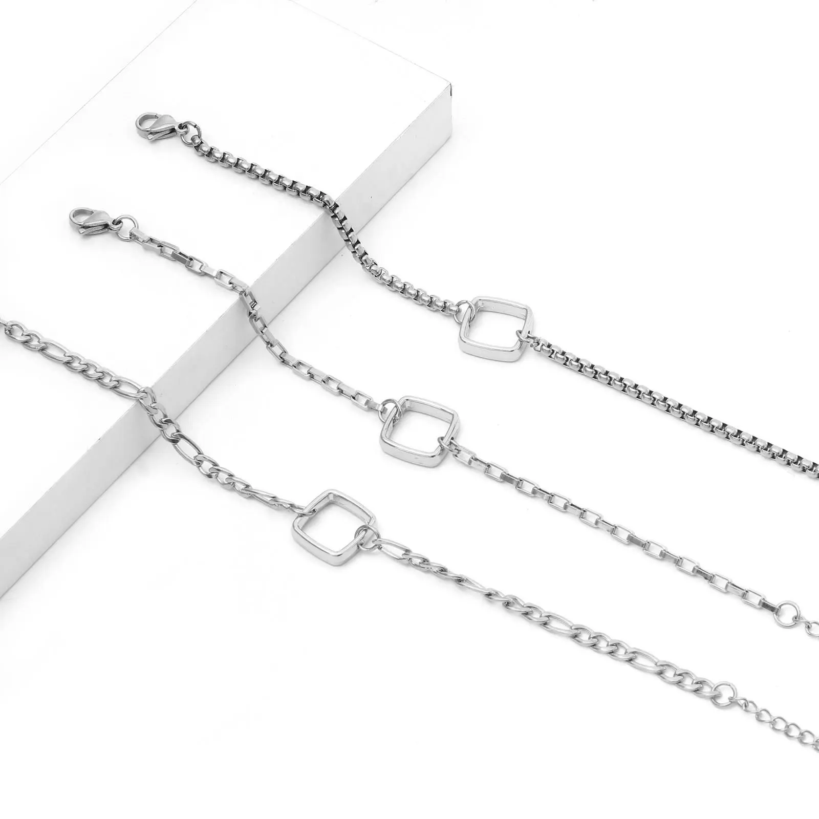 1 Piece 304 Stainless Steel Link Chain Bracelets Components Silver Color  DIY Making Bracelet Jewelry Findings 17cm(6 6/8") long