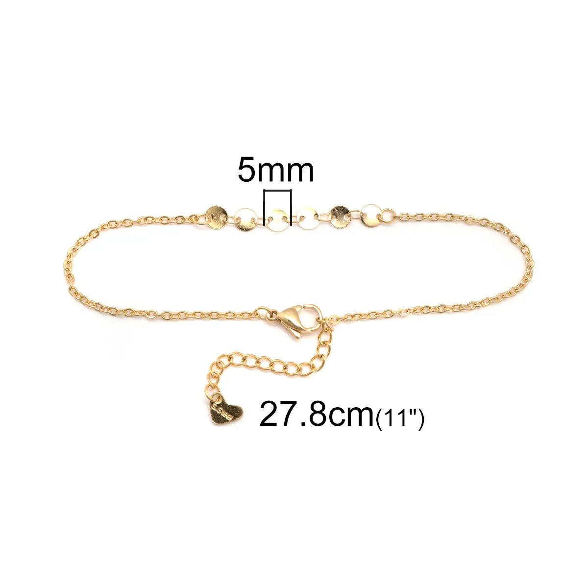 304 Stainless Steel Anklet  Gold Color Round Heart Chain Anklet Bracelets For Women on the leg Anklet Jewelry Accessories, 1 PCs