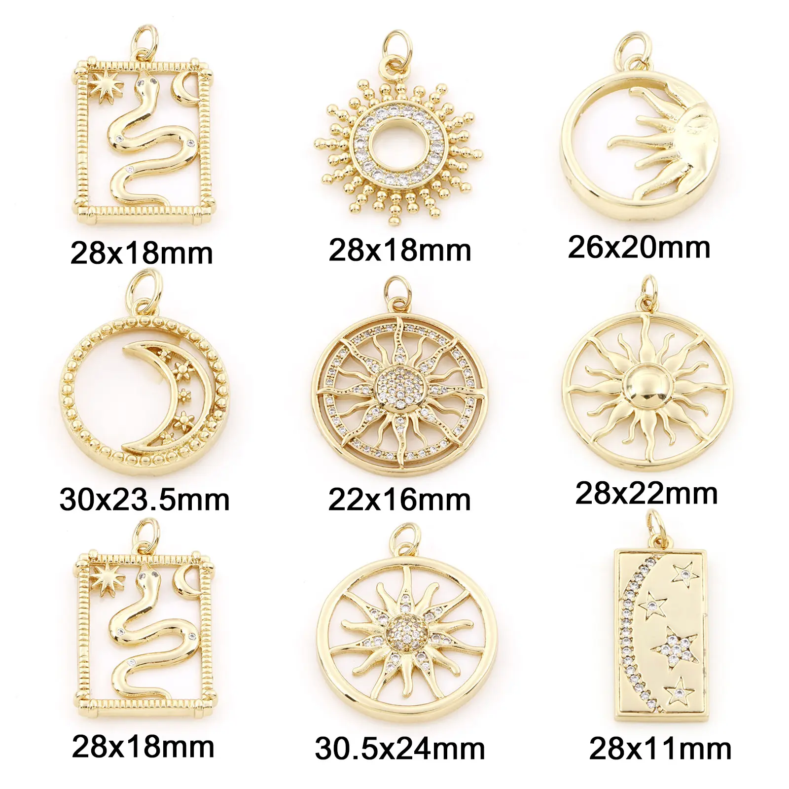 1 Piece Copper Galaxy Charms Gold Color Sun Moon Snake Shell Pendants for DIY Making Necklace Bracelets Jewelry Findings
