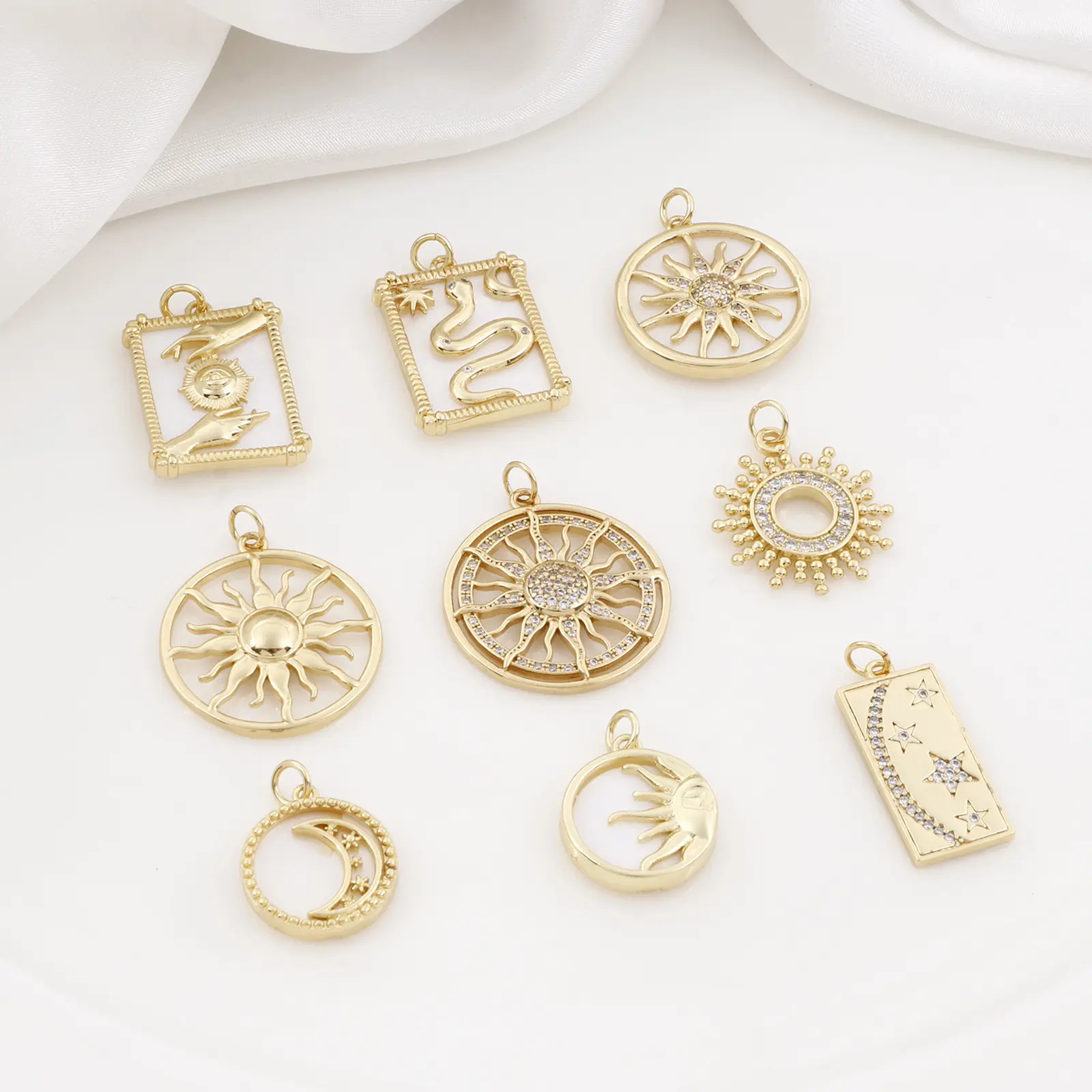 1 Piece Copper Galaxy Charms Gold Color Sun Moon Snake Shell Pendants for DIY Making Necklace Bracelets Jewelry Findings