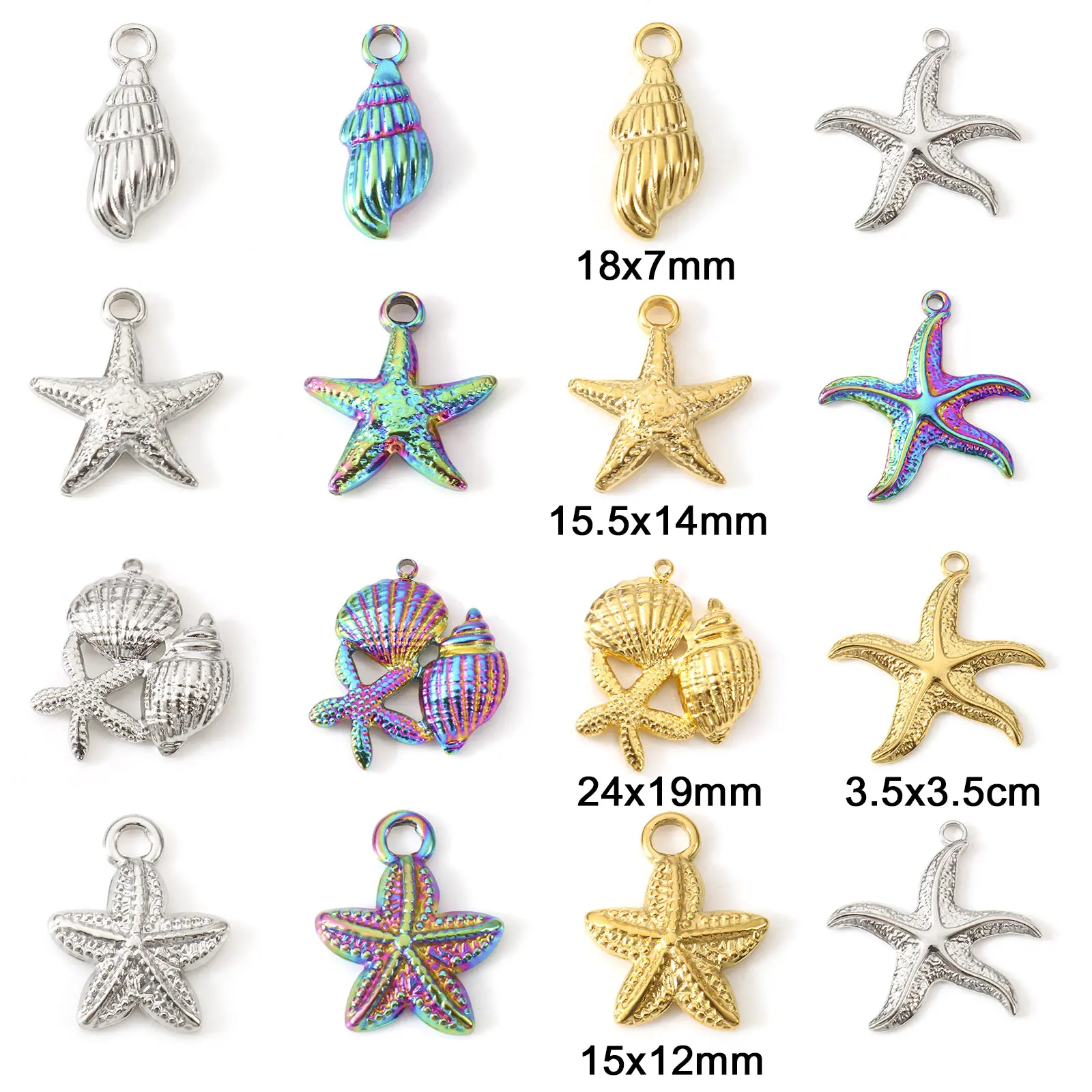2PCs Stainless Steel Pendants Multicolor Conch/ Sea Snail Shell Charms DIY Necklace Bracelet Women Summer Party Jewelry Findings