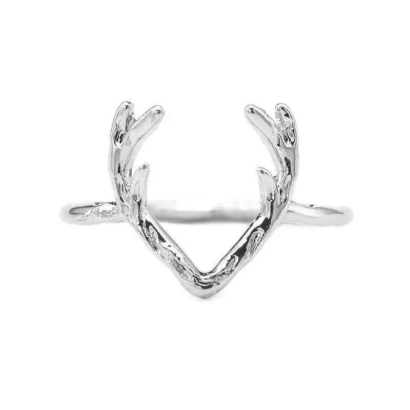 DoreenBeads Christmas Deer Elk Rings Delicate Design Vintage Antlers Wedding Rings Jewelry Gift for Women Men, 1 Piece