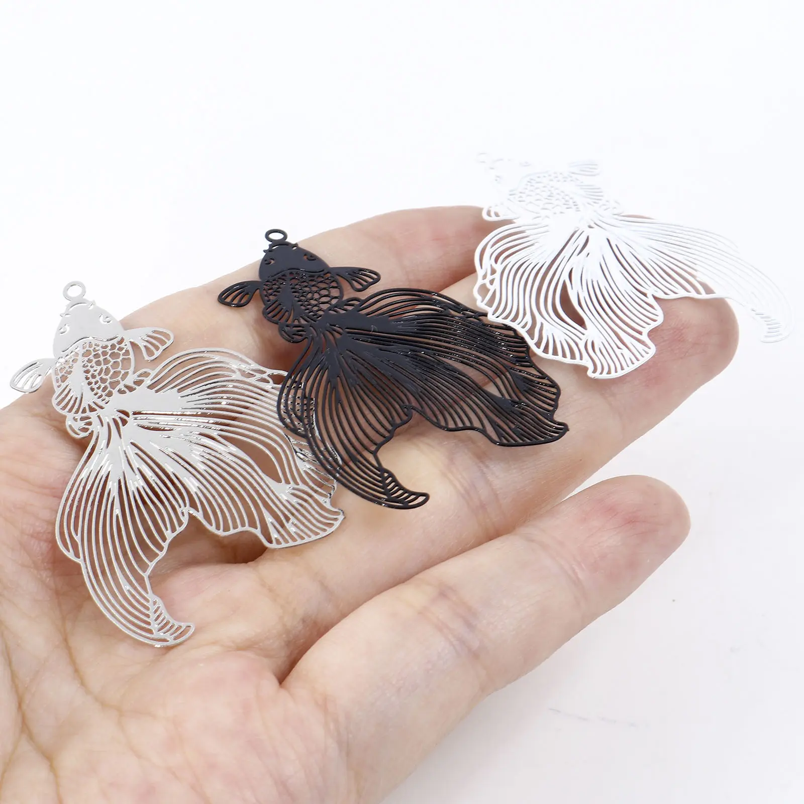 10PCs Iron Alloy Filigree Stamping Pendants Multicolor Goldfish Filigree Painted Metal Charms DIY Earrings Jewelry 4.8cmx3.1cm