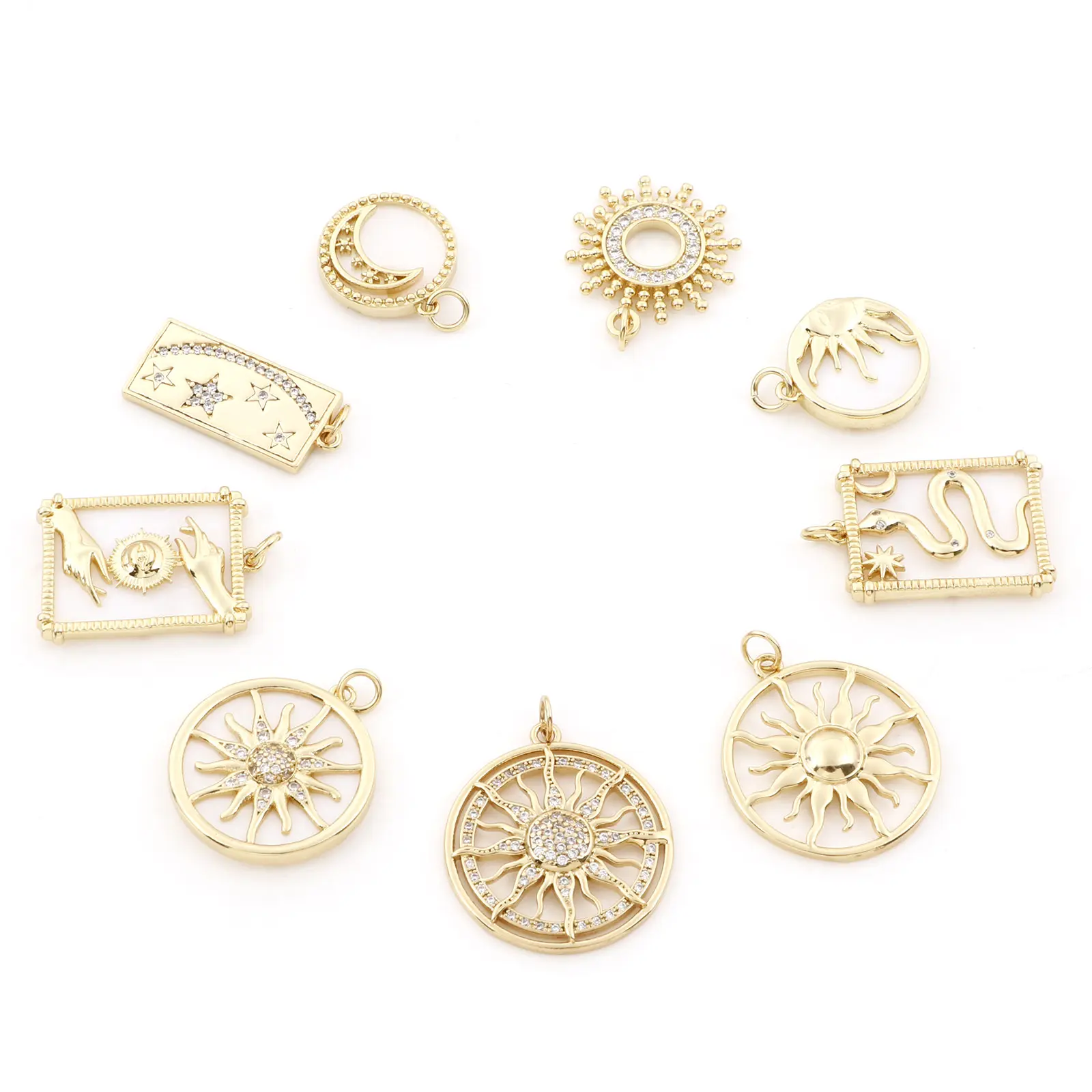 1 Piece Copper Galaxy Charms Gold Color Sun Moon Snake Shell Pendants for DIY Making Necklace Bracelets Jewelry Findings