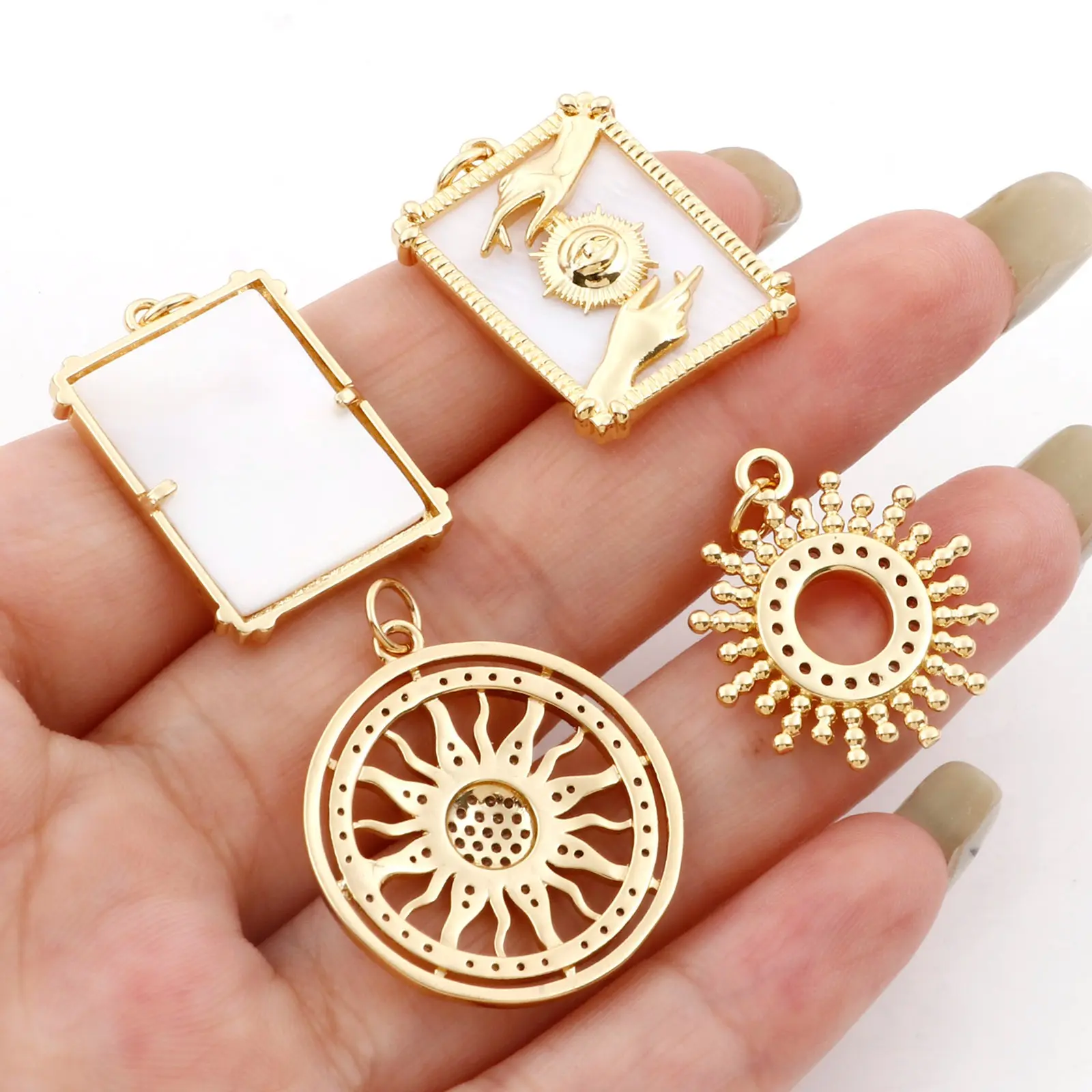 1 Piece Copper Galaxy Charms Sun Moon Round Shell Gold Color Pendants for DIY Making Necklace Bracelets Jewelry Findings
