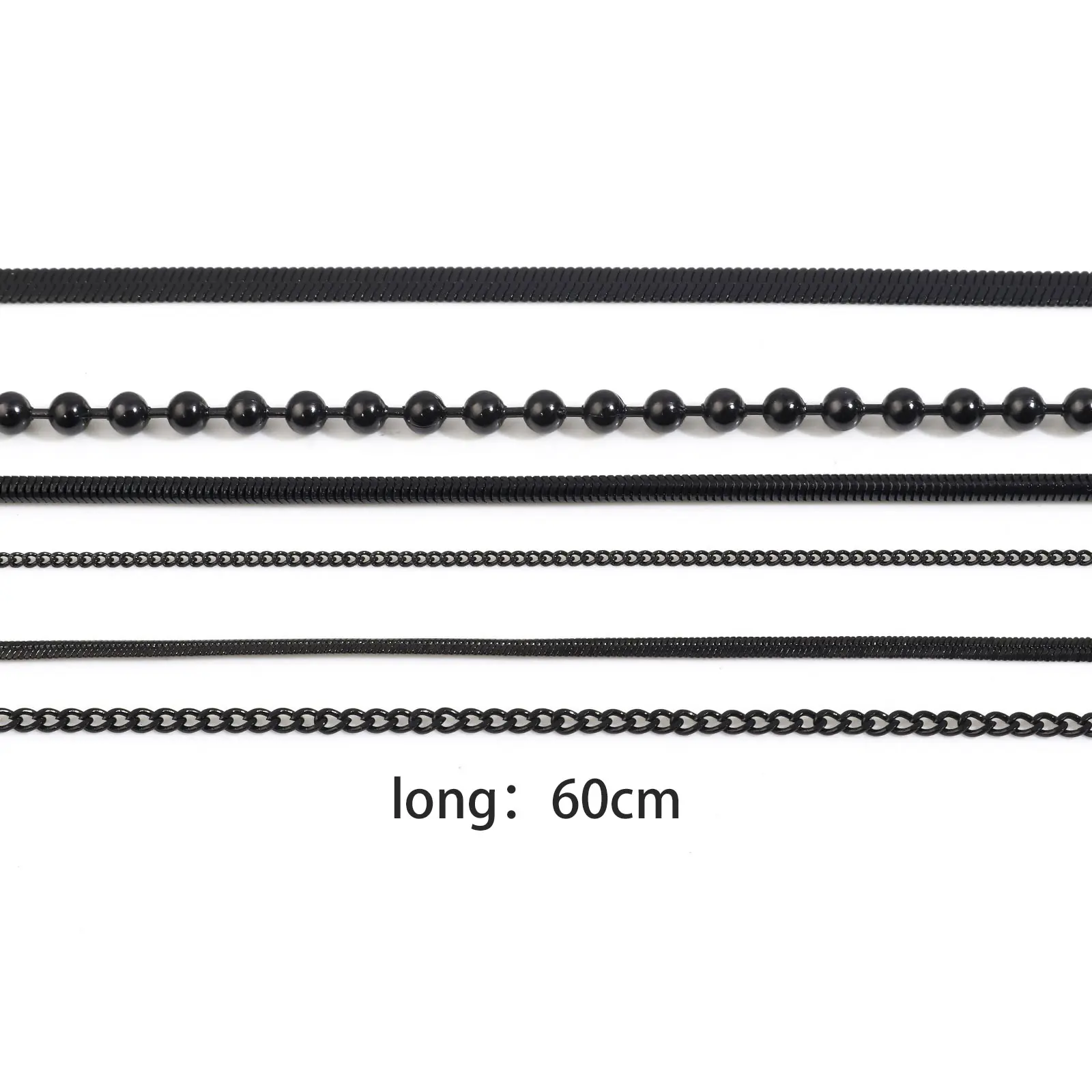 DoreenBeads Stainless Steel Beads Snake Chain Lobster Clasp Necklace Black Color Link Chain Necklace For Women Men Gifts 60cm