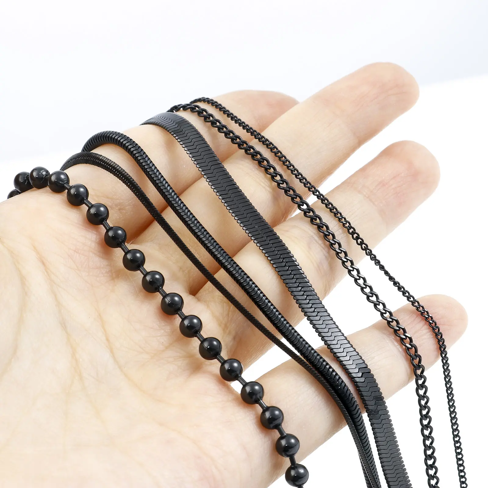DoreenBeads Stainless Steel Beads Snake Chain Lobster Clasp Necklace Black Color Link Chain Necklace For Women Men Gifts 60cm