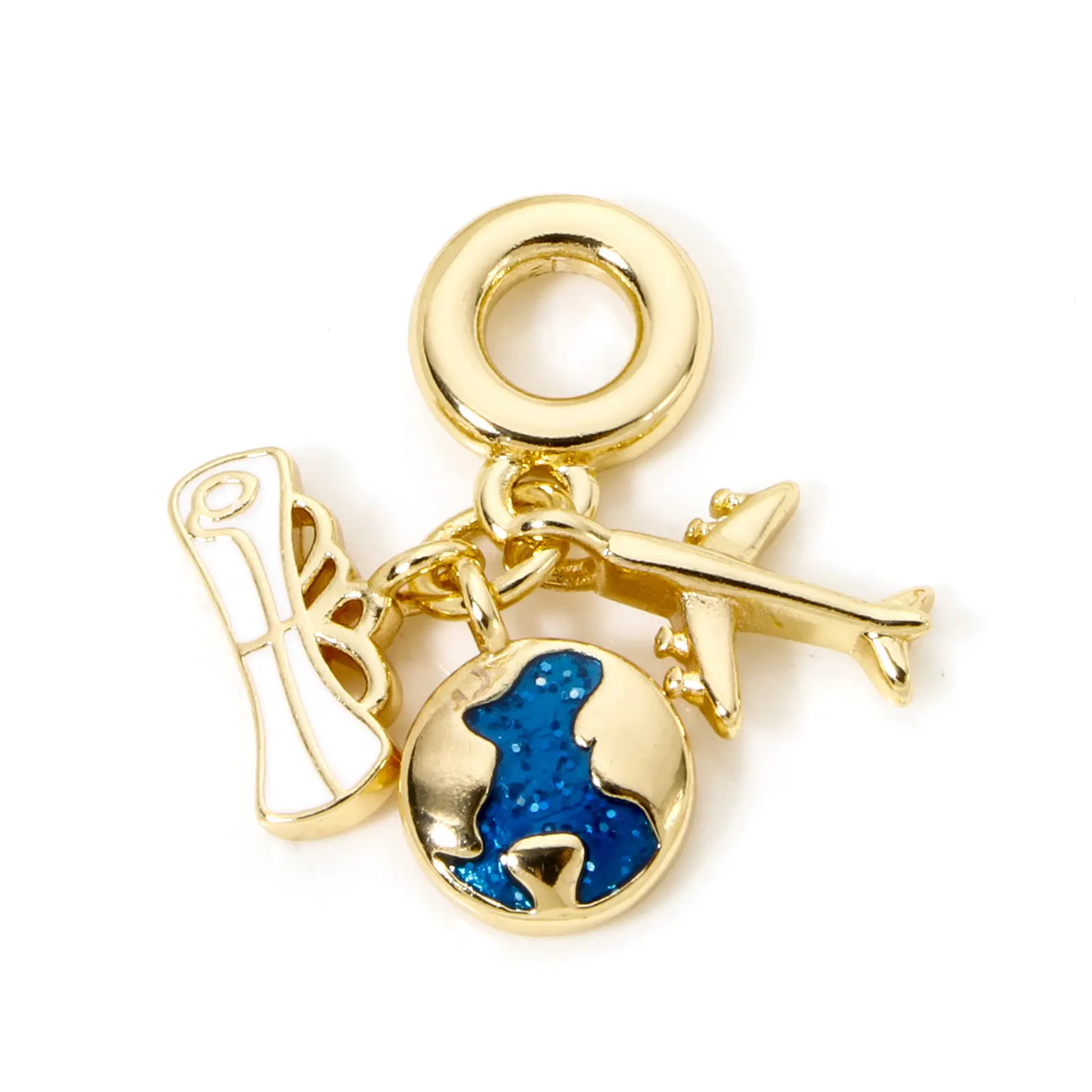 1 Piece Brass Travel Dangle Charm Beads For Bracelet Necklace Jewelry Making 18K Real Gold Plated Heart Airplane Enamel Pendants