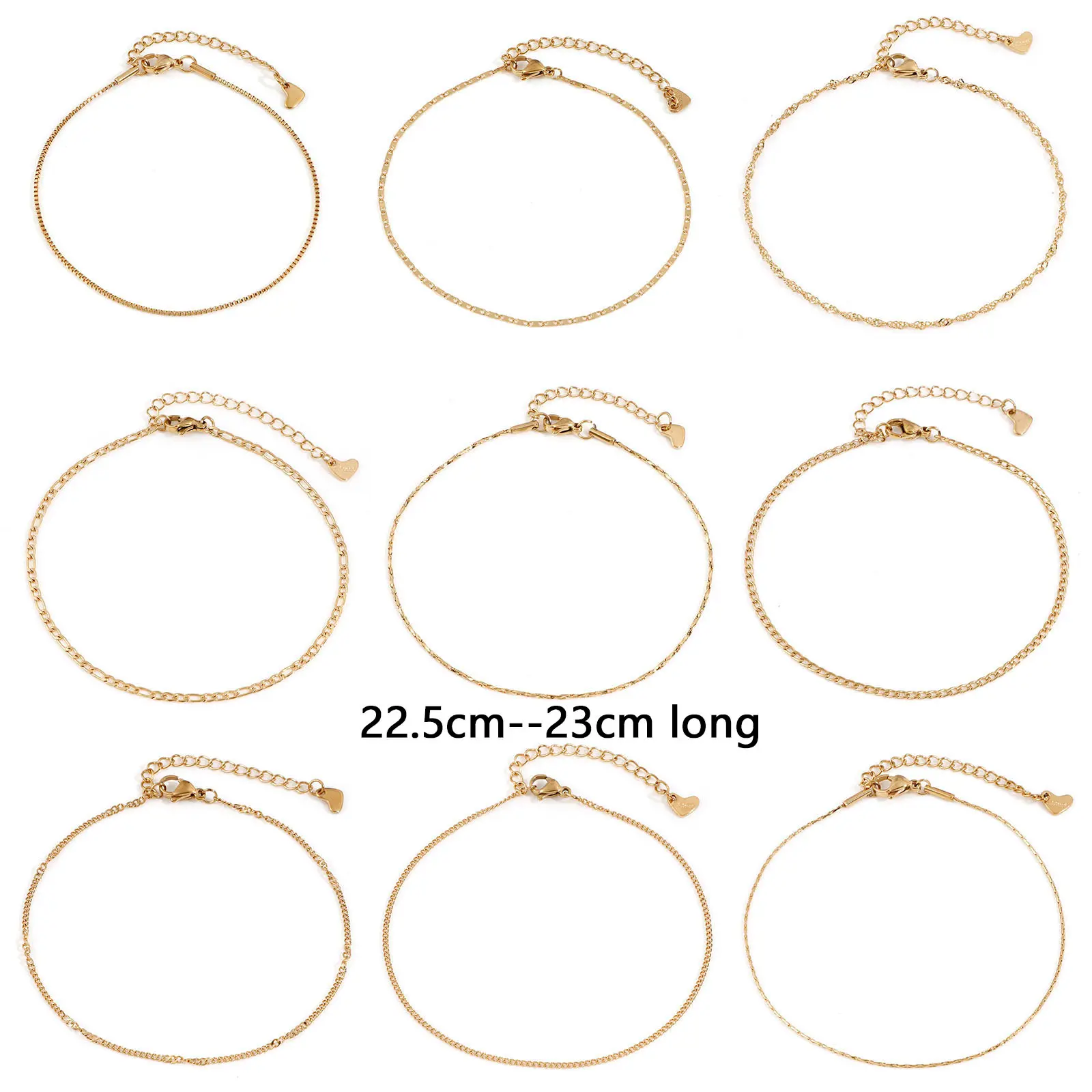 304 Stainless Steel Anklet Silver Color Gold Color For Women Summer Beach Leg Chain Anklet Jewelry 22.5cm(8 7/8") long, 1 Piece