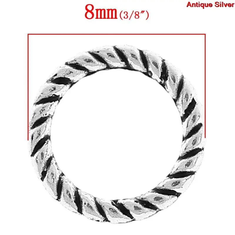 70 PCs 8mm Dia., 1.1mm Zinc Based Alloy Closed Soldered Jump Rings Findings For Jewelry Making Antique Silver Color Round Stripe