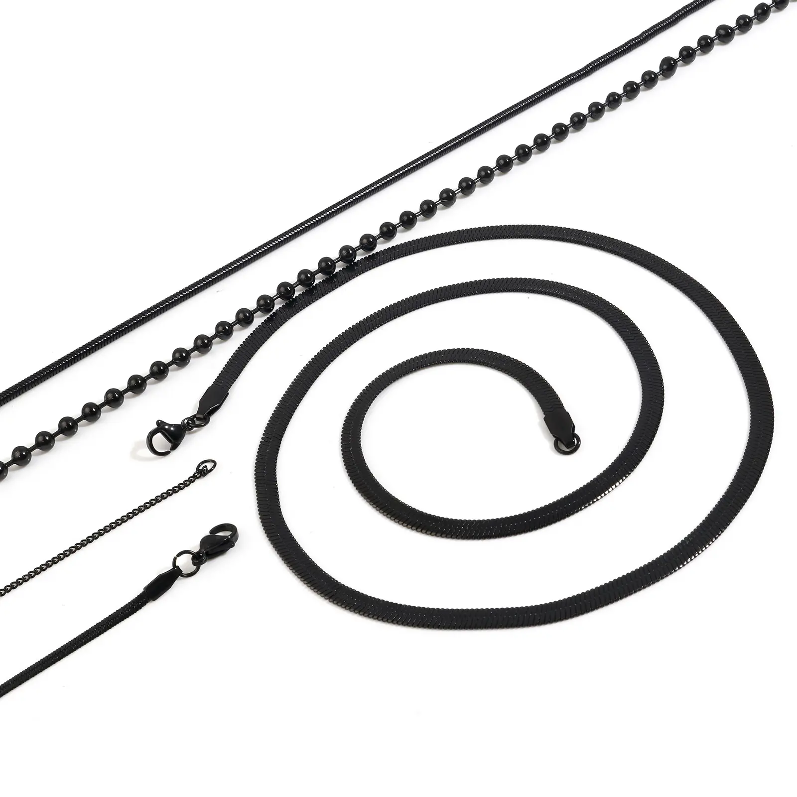 DoreenBeads Stainless Steel Beads Snake Chain Lobster Clasp Necklace Black Color Link Chain Necklace For Women Men Gifts 60cm