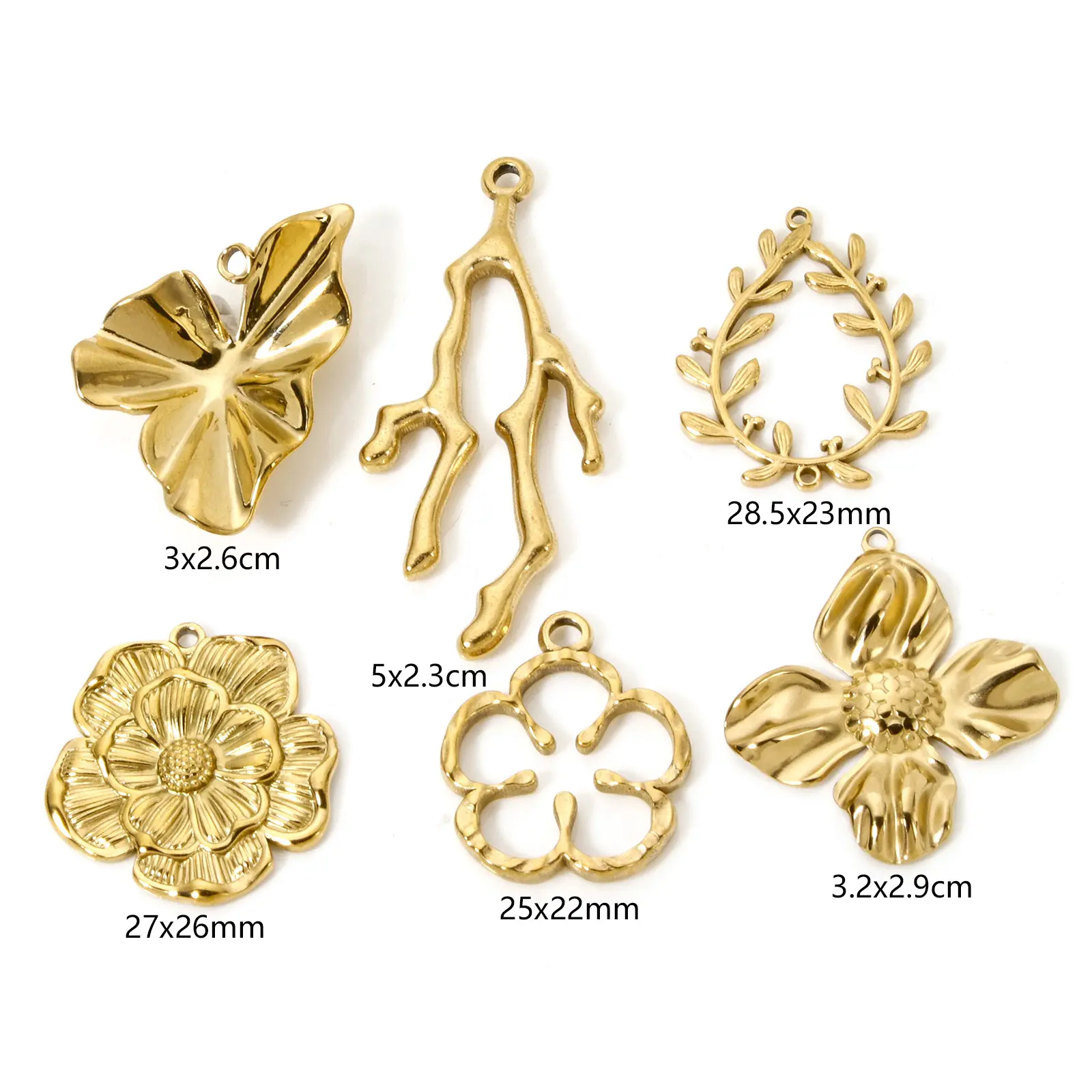 2 PCs 304 Stainless Steel Flower Leaf Flora Collection Charms 18K Real Gold Plated Pendants For DIY Jewelry Making Findings
