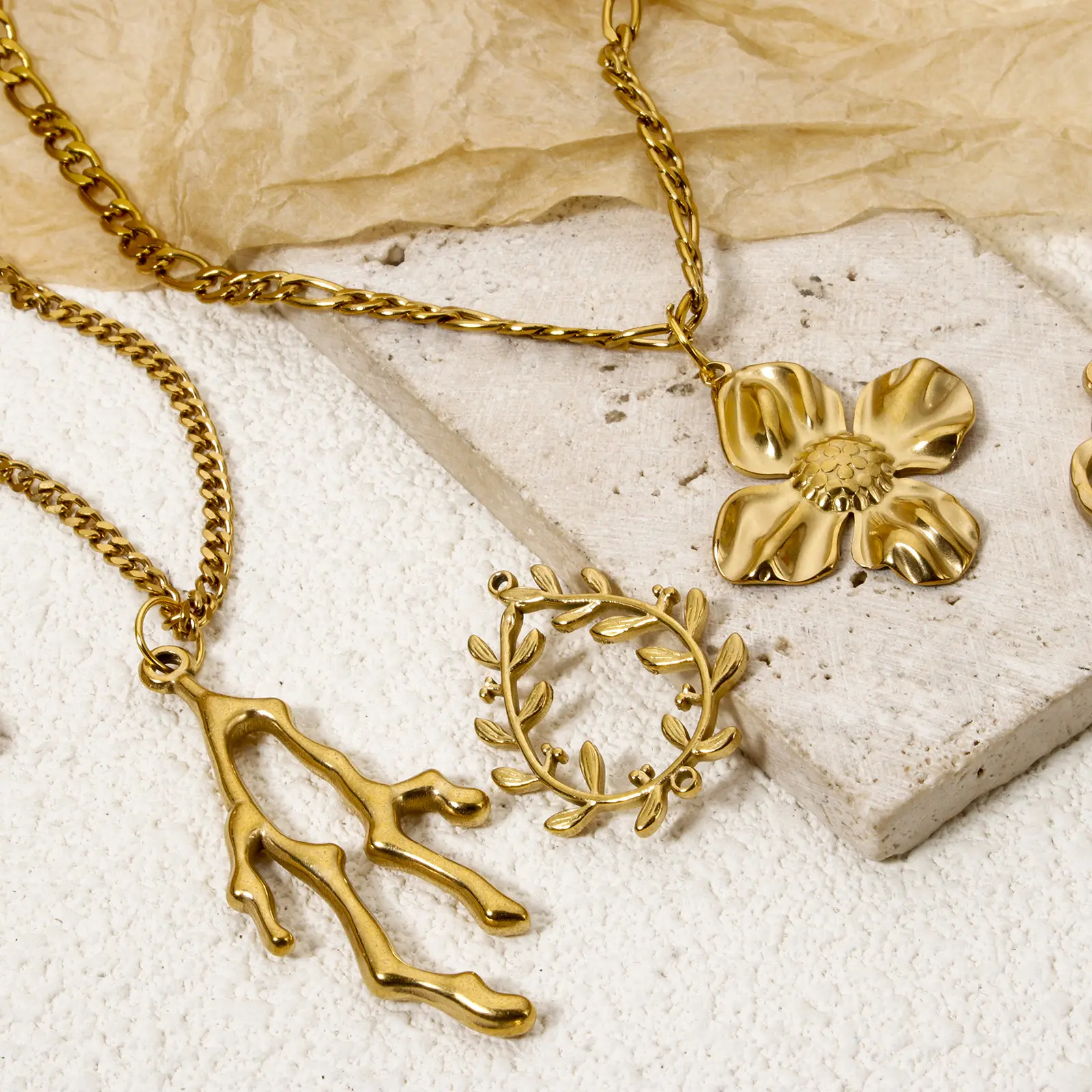 2 PCs 304 Stainless Steel Flower Leaf Flora Collection Charms 18K Real Gold Plated Pendants For DIY Jewelry Making Findings