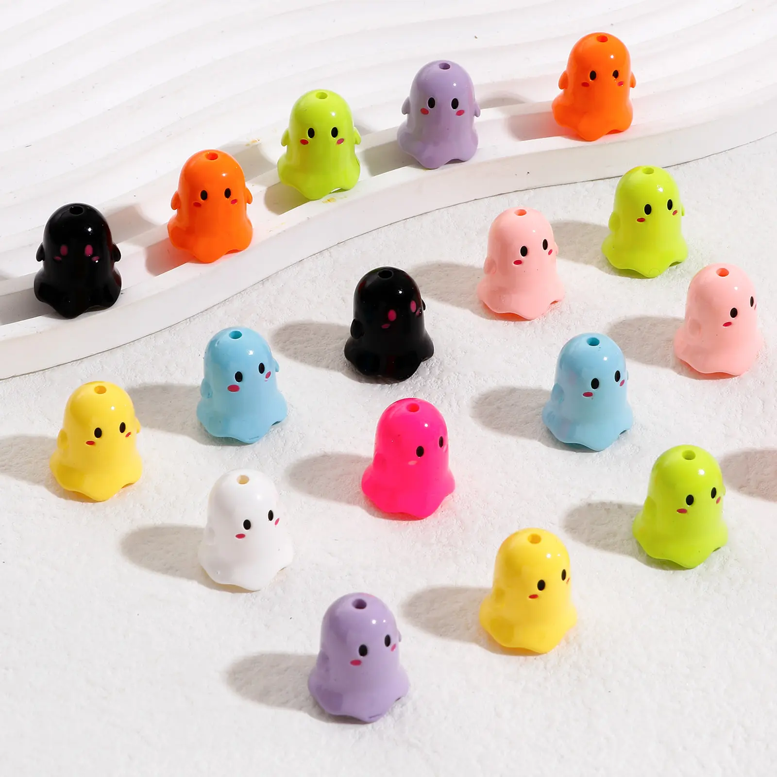 Colorful Acrylic Beads Halloween Ghost Bead For DIY Charm Jewelry Making Findings About 17mm x 15mm, Hole: Approx 1.8mm, 5PCs