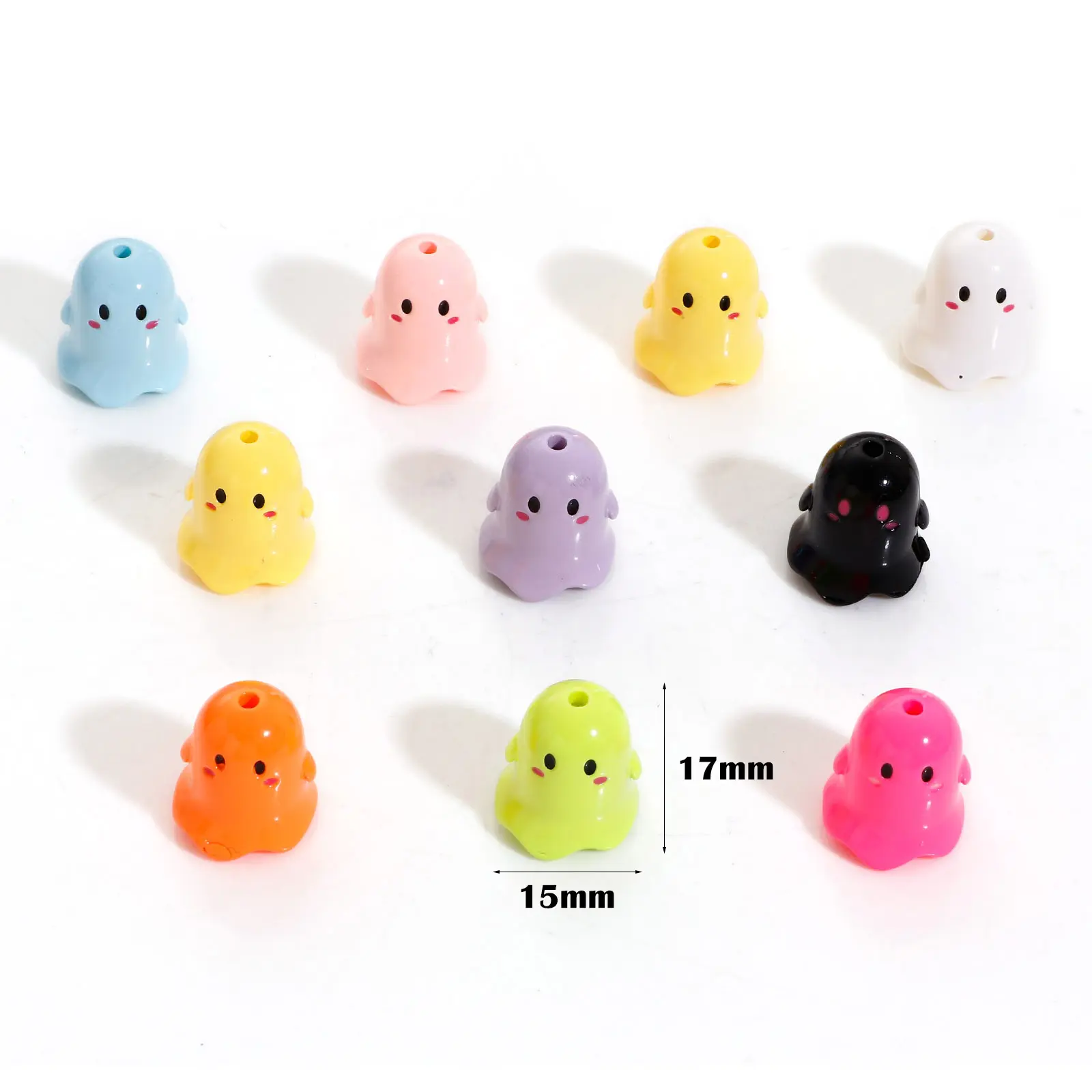 Colorful Acrylic Beads Halloween Ghost Bead For DIY Charm Jewelry Making Findings About 17mm x 15mm, Hole: Approx 1.8mm, 5PCs