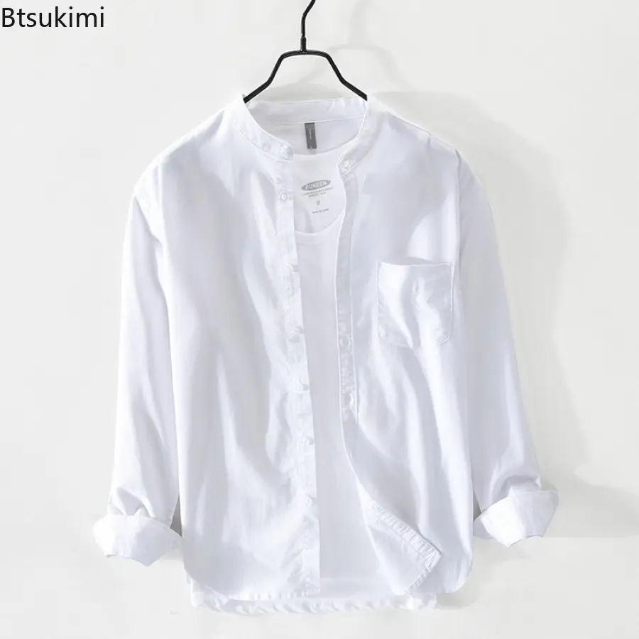 2025 Fashion Retro Style Men's Solid Long-sleeved Casual Shirts Comfortable 100% Cotton Versatile Shirt Coats Men Simple Blouses