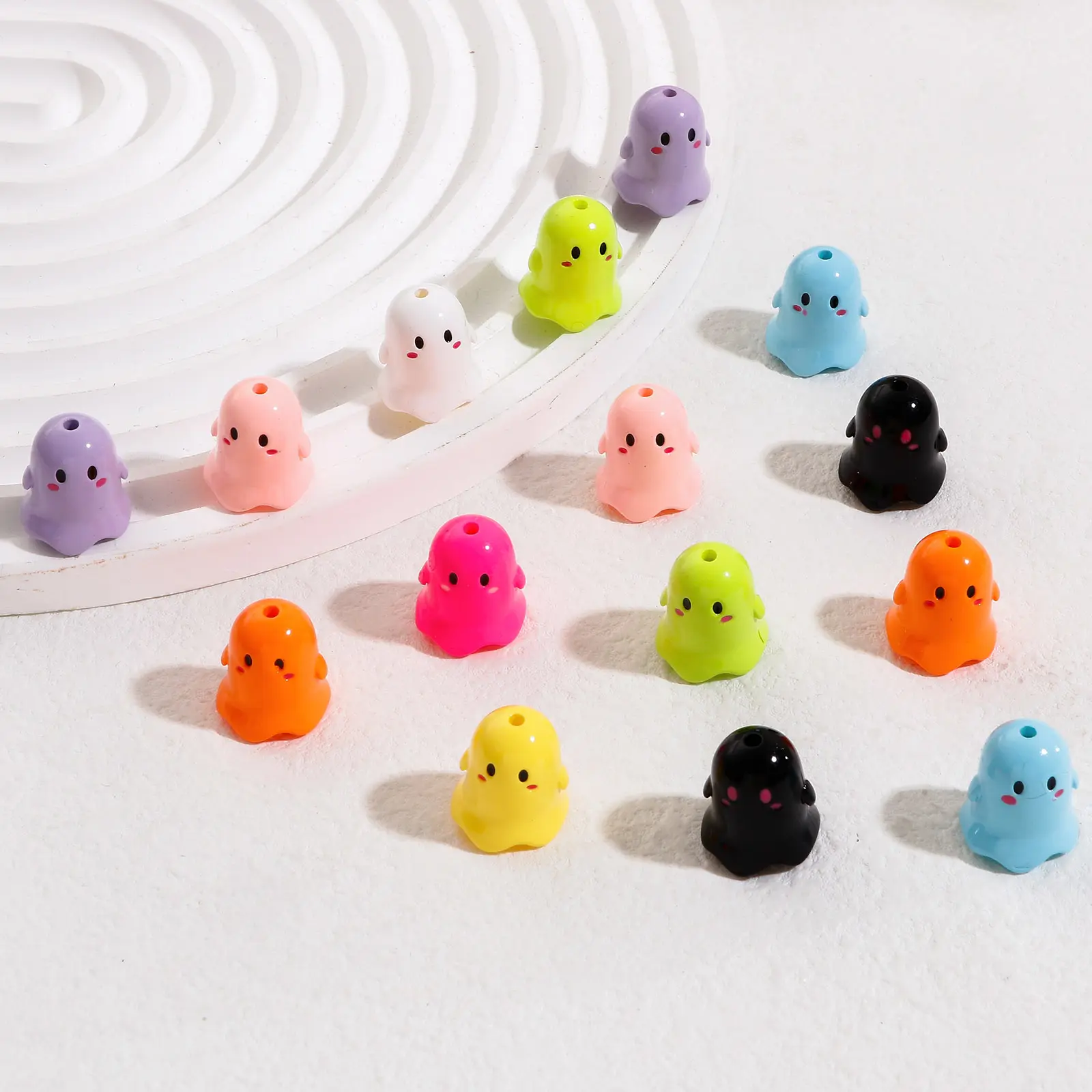 Colorful Acrylic Beads Halloween Ghost Bead For DIY Charm Jewelry Making Findings About 17mm x 15mm, Hole: Approx 1.8mm, 5PCs