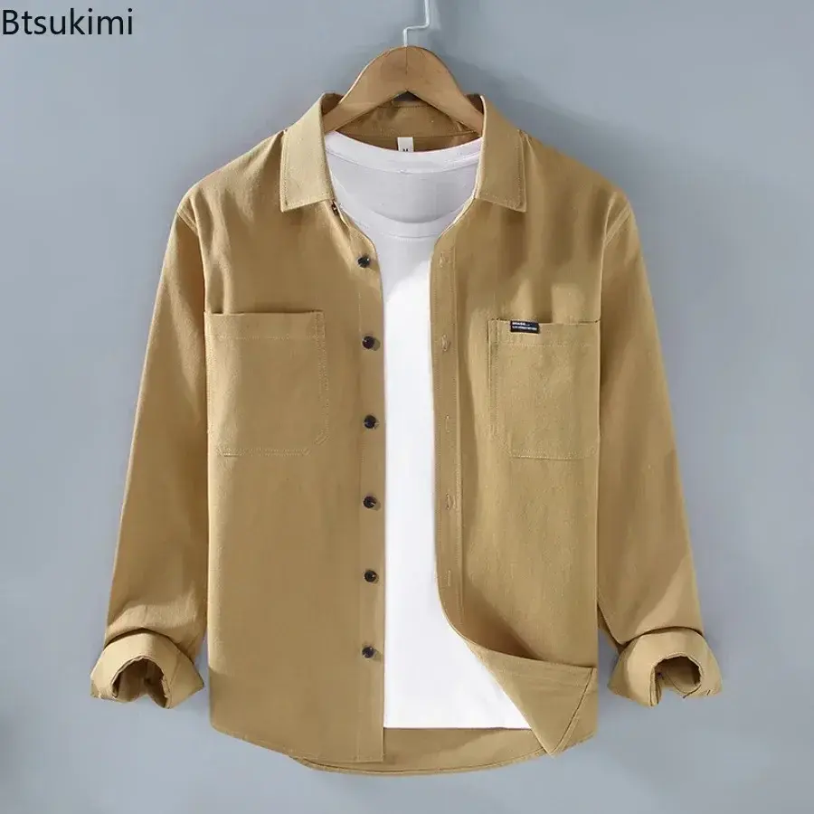 Spring New Men's Long-sleeved Casual Shirts Japanese Style Loose Simple Shirt Coats Breathable Versatile 100% Cotton Blouse Male
