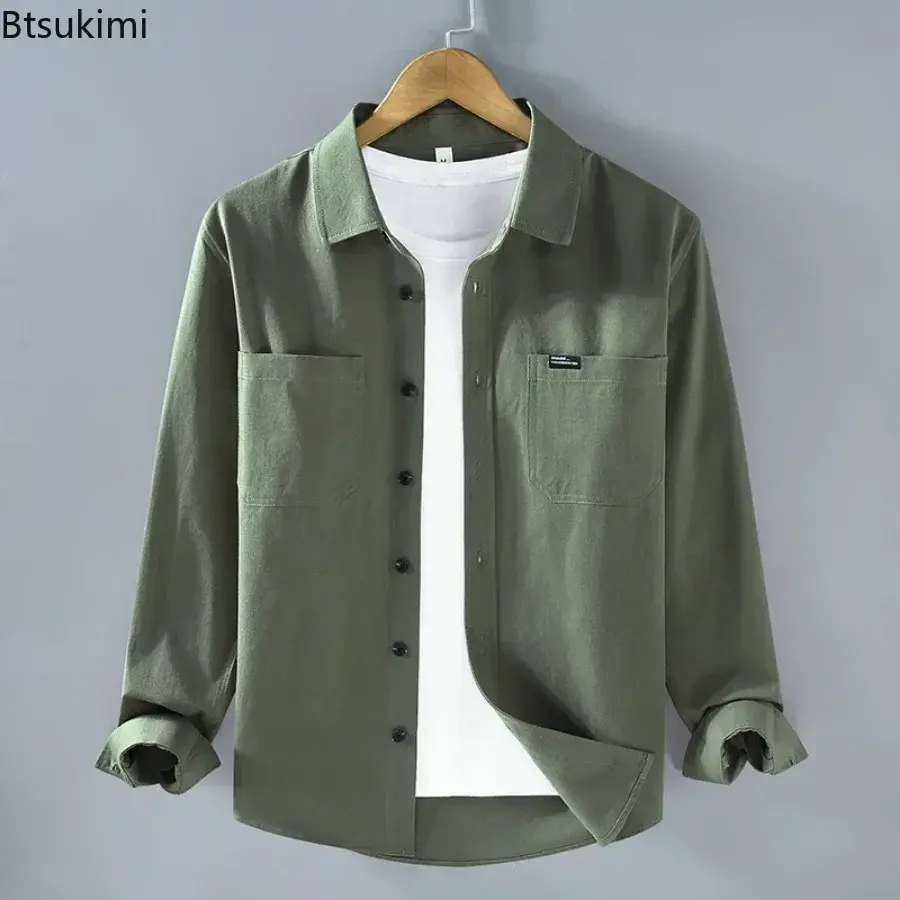 Spring New Men's Long-sleeved Casual Shirts Japanese Style Loose Simple Shirt Coats Breathable Versatile 100% Cotton Blouse Male